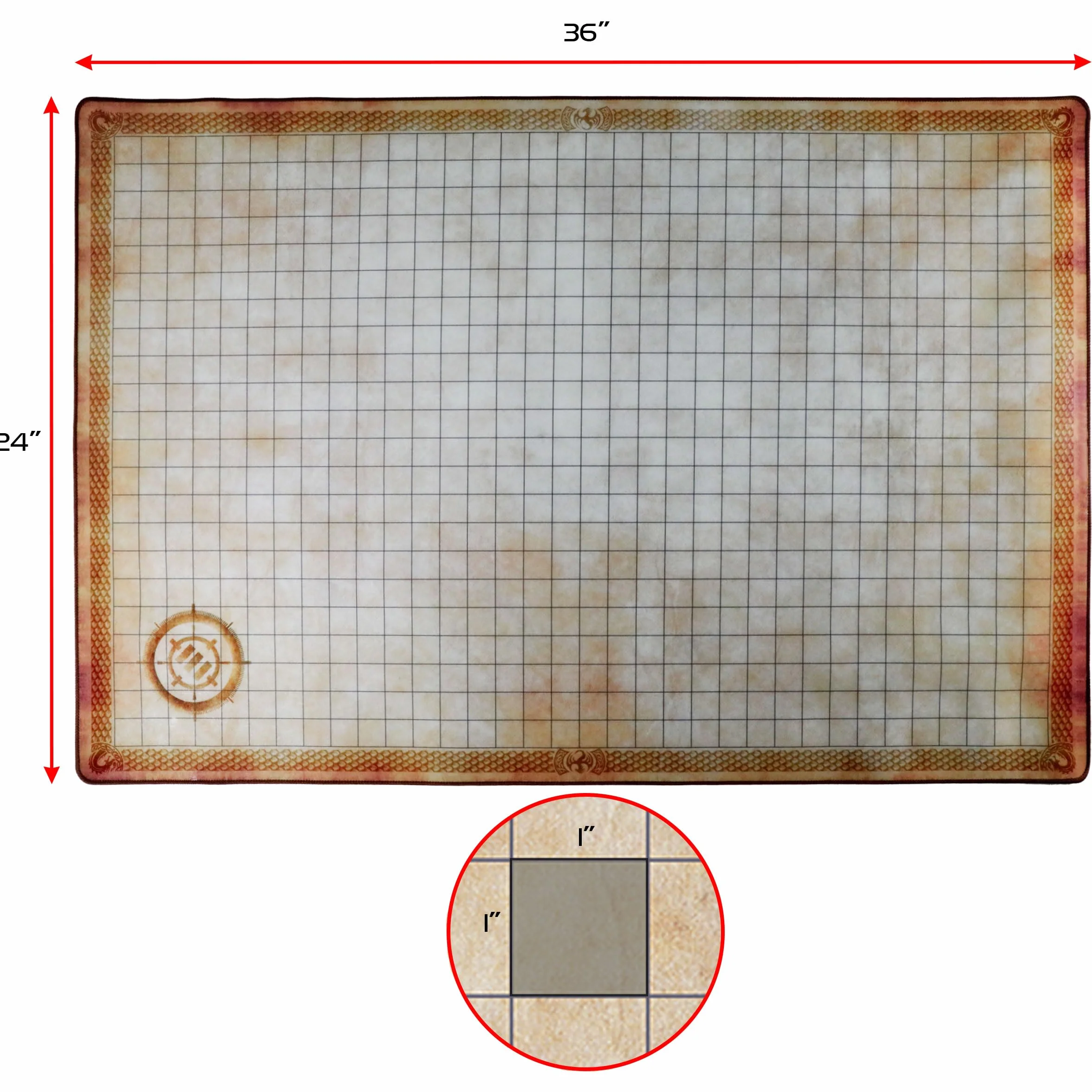 ENHANCE Deluxe RPG Grid Mat - Mapa de DND (61 x 91 cm) con Goma de Primera Calidad, Agarre Antideslizante, Sin Arrugas - Juego de Tapetes de DND de Borrado Húmedo en Seco