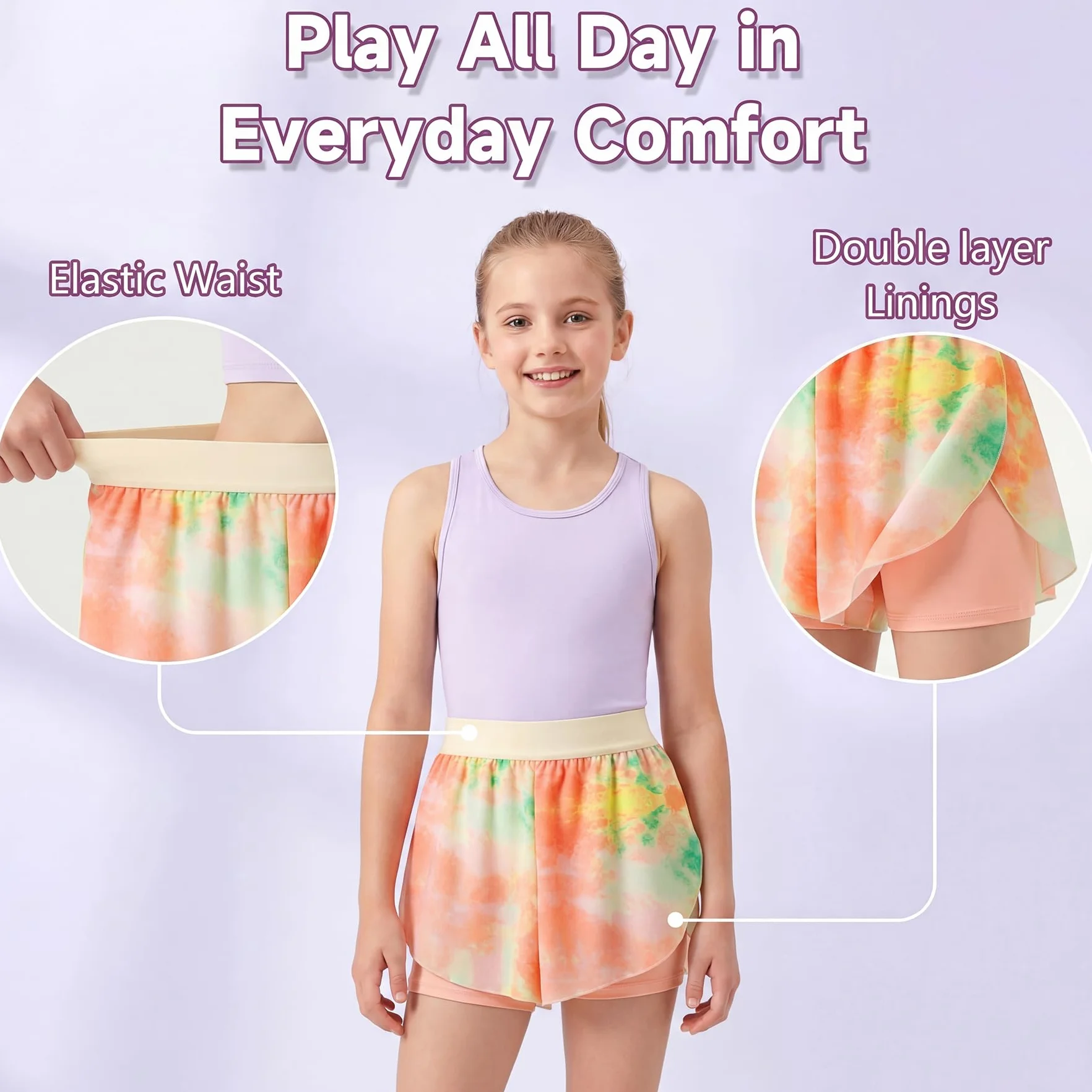 Pantalones Cortos 2 en 1 para Niñas Secado Rápido Deportivo con Falda y Forro Cintura Elástica Verano Shorts Tenis Baile Ciclismo 5-13 Años