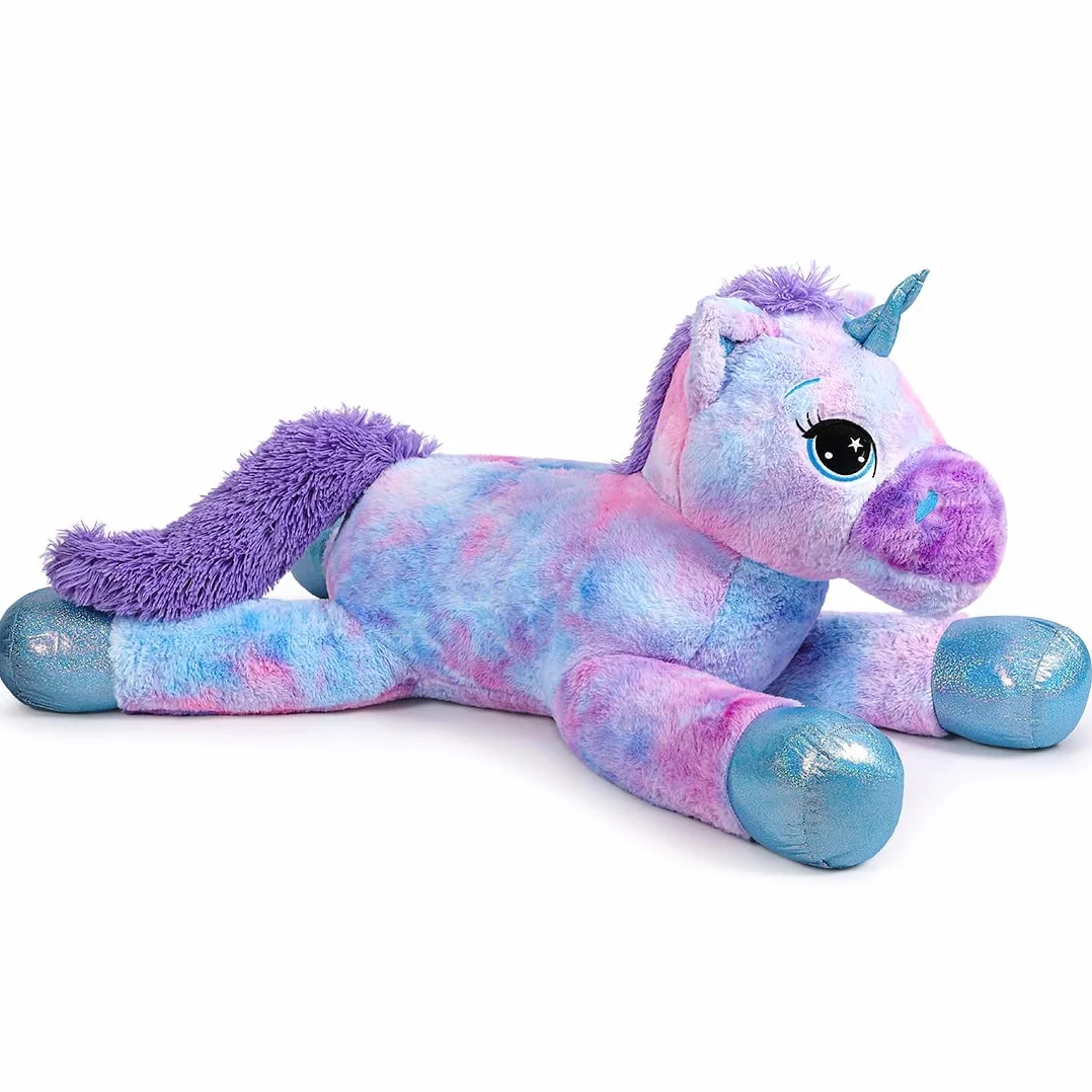 Unicornio Gigante Juguetes Peluche Grande Arcoíris Púrpura Unicornio Animales de Peluche （Azul,80CM