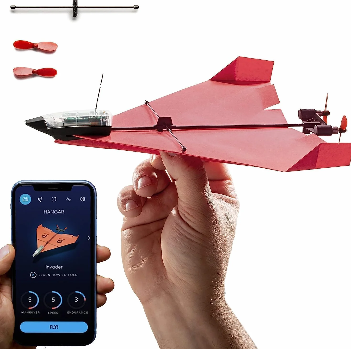 POWERUP 4.0 - Kit RC de Nueva generación para avión de Papel teledirigido por Smartphone. Fácil de pilotar con estabilizador giroscópico y piloto automático, para Aficionados, Conductores y