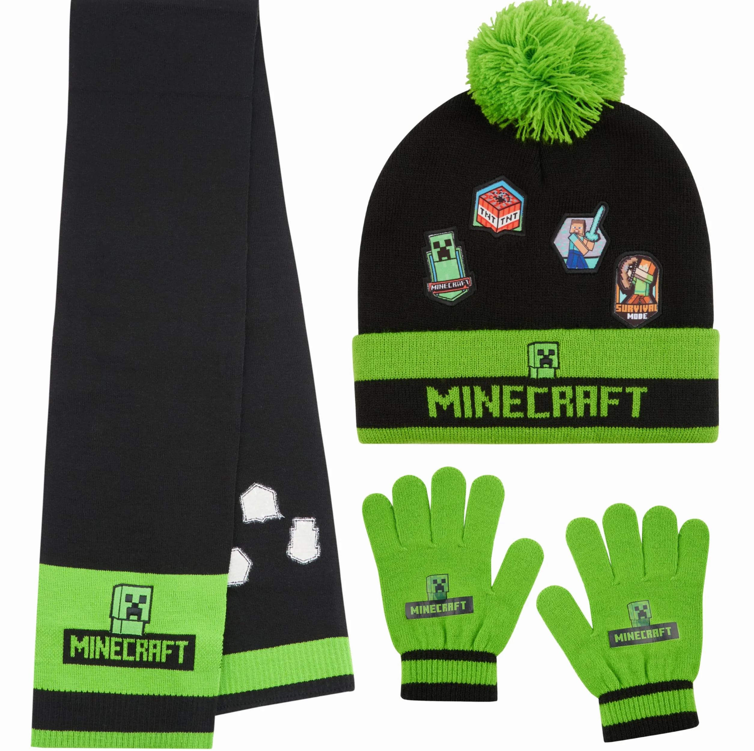 Minecraft Gorro Invierno Set 2-3 Piezas Gorro Pompón Guantes Bufanda Accesorios Regalos Niños