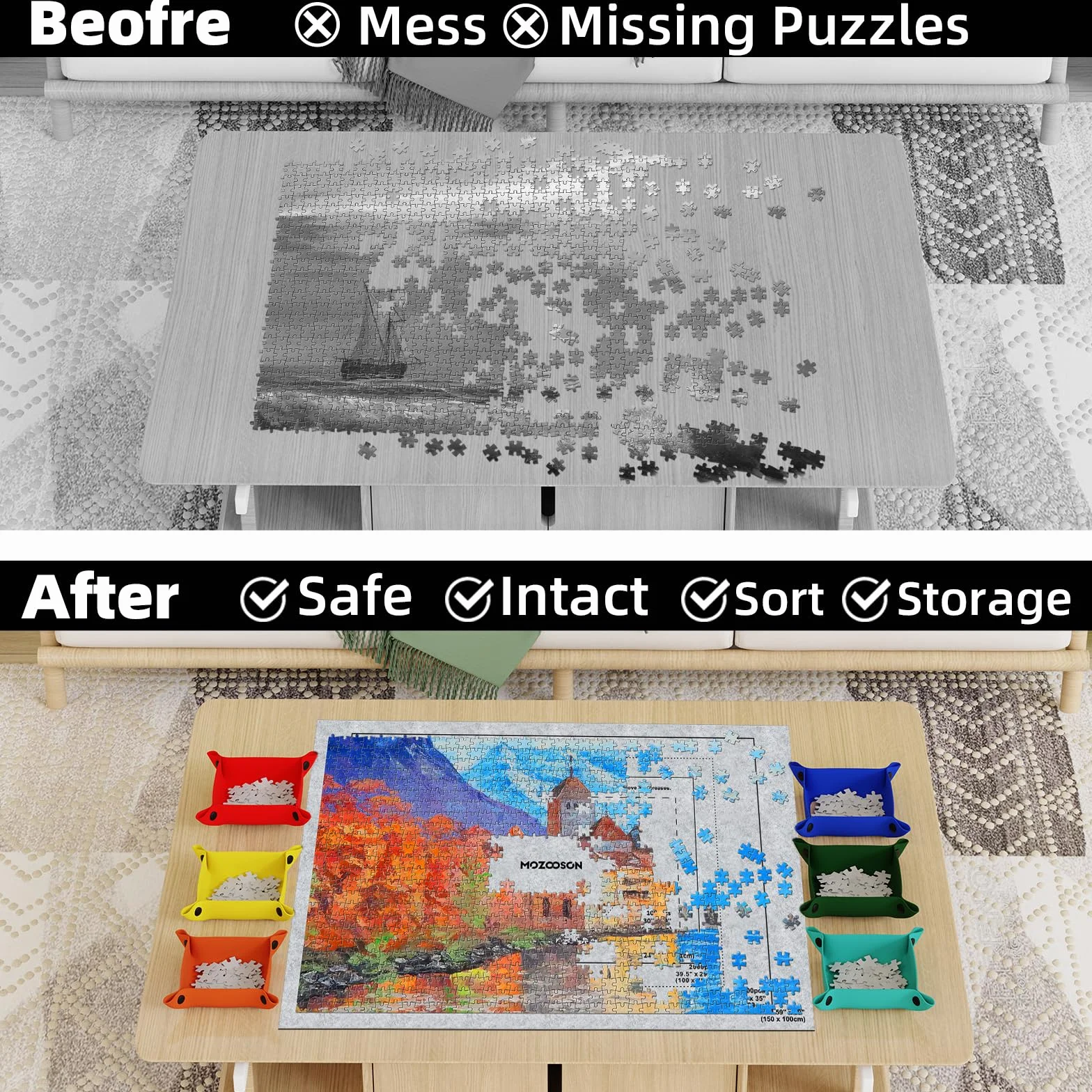 MOZOOSON Tapete Puzzle, Puzzle Mat Roll para Puzzle 1000 1500 2000 3000 Piezas para Adultos Niños, Fieltro Puzzles Tapete, Jigsaw Puzzle Roll Pad, Accesorio para Guardar los Puzzles