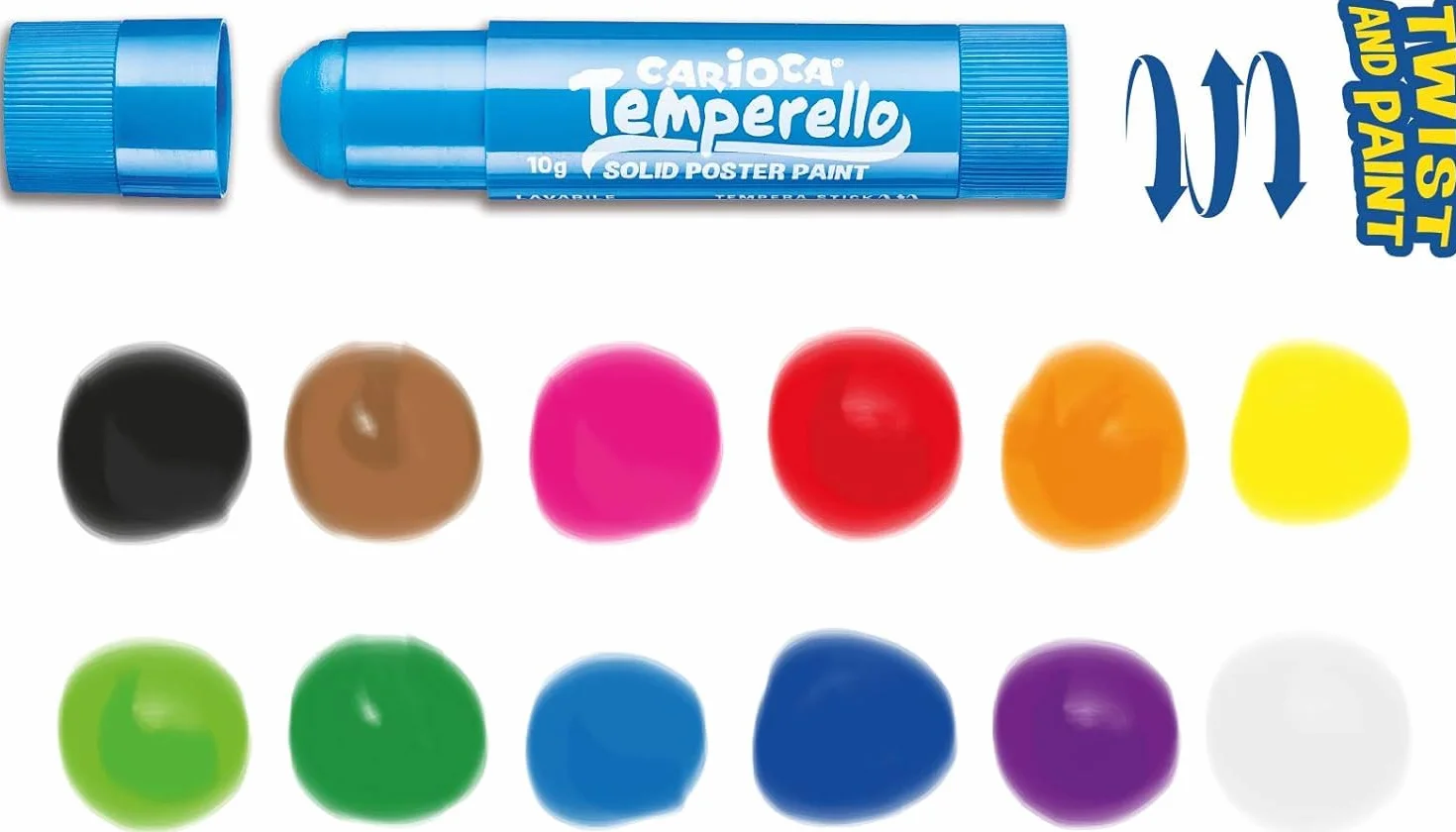 Carioca TEMPERELLO 42738 - Témperas Solidas en barra, 12 Colores, color/modelo surtido