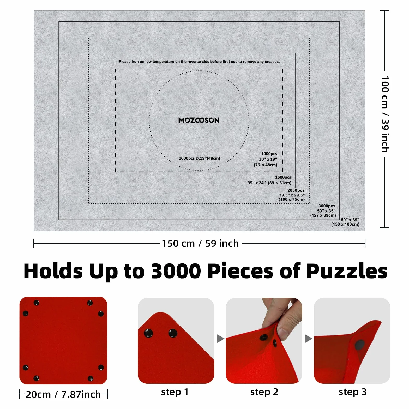 MOZOOSON Tapete Puzzle, Puzzle Mat Roll para Puzzle 1000 1500 2000 3000 Piezas para Adultos Niños, Fieltro Puzzles Tapete, Jigsaw Puzzle Roll Pad, Accesorio para Guardar los Puzzles