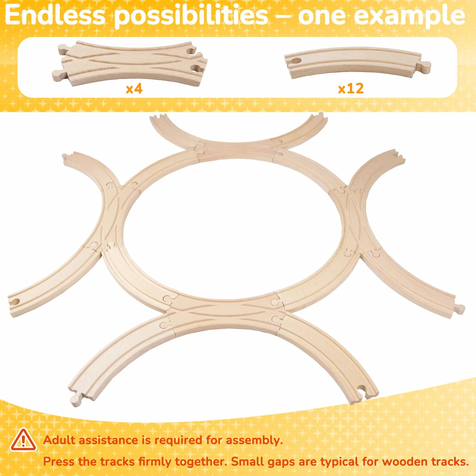 Juego de rieles de madera, compatible con todos los accesorios de tren de madera y rieles de madera, resistente y duradero, juego de ampliación para maquetas, juego creativo para niños a partir de 3