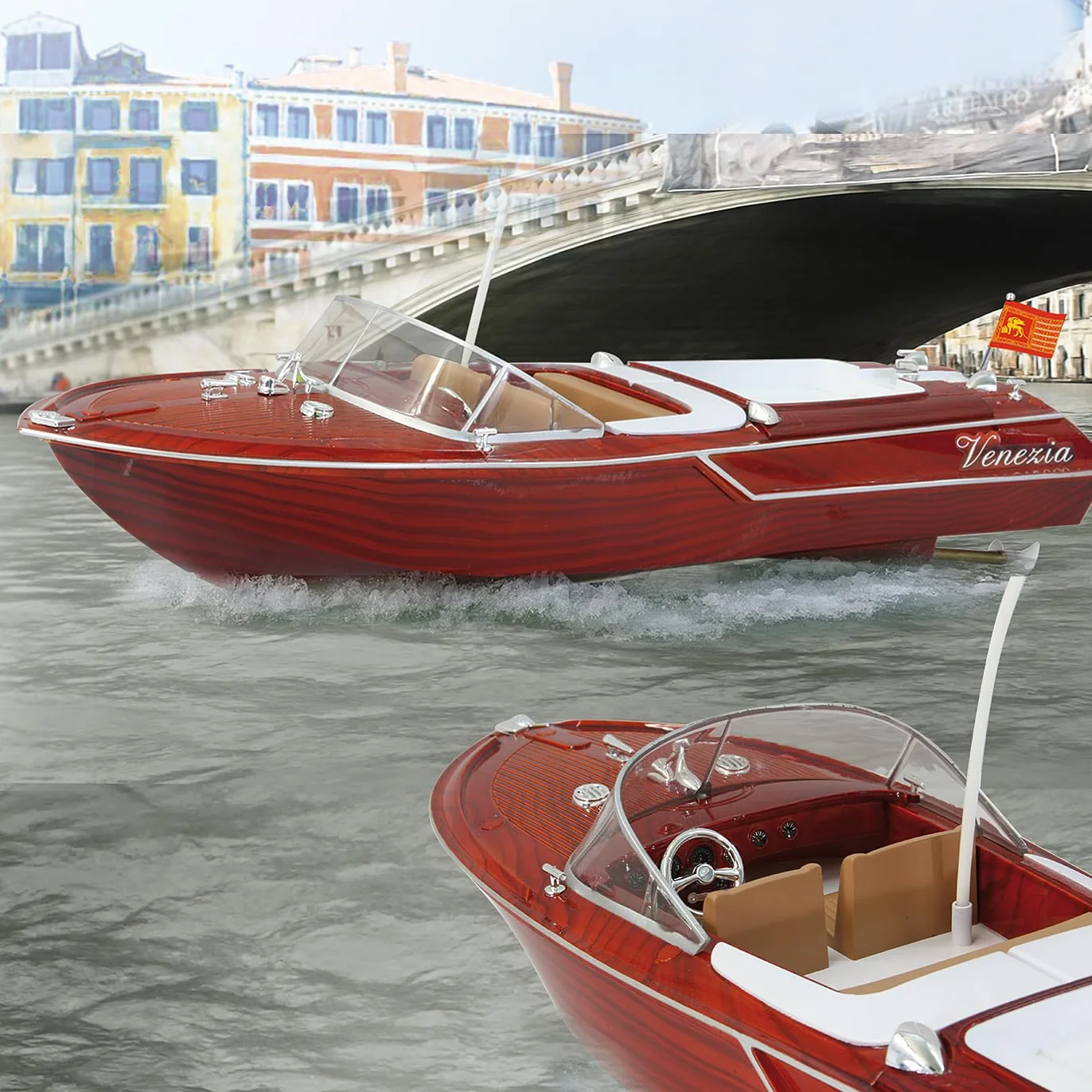 Jamara 040390 - Venezia 2 Canal 40Mhz - 2 Motores, Le hélices se giran Solamente en Agua, Tapa con Cerradura rapida, Ejes de propulsión