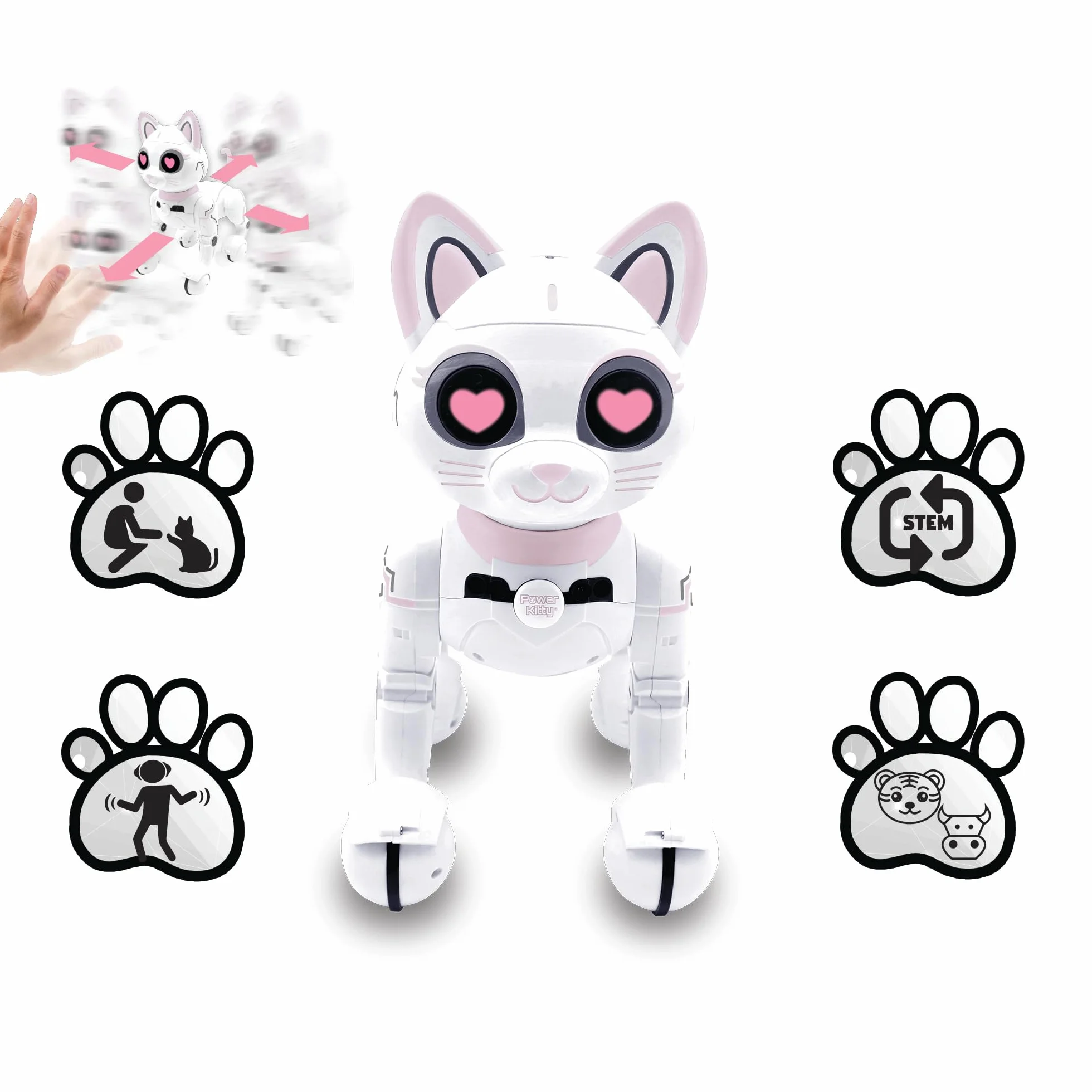 LEXIBOOK - Power Kitty® - Gato Robot Teledirigido, Robot Inteligente Programable, Luz, Sonido, Blanco/Rosa - KITTY01