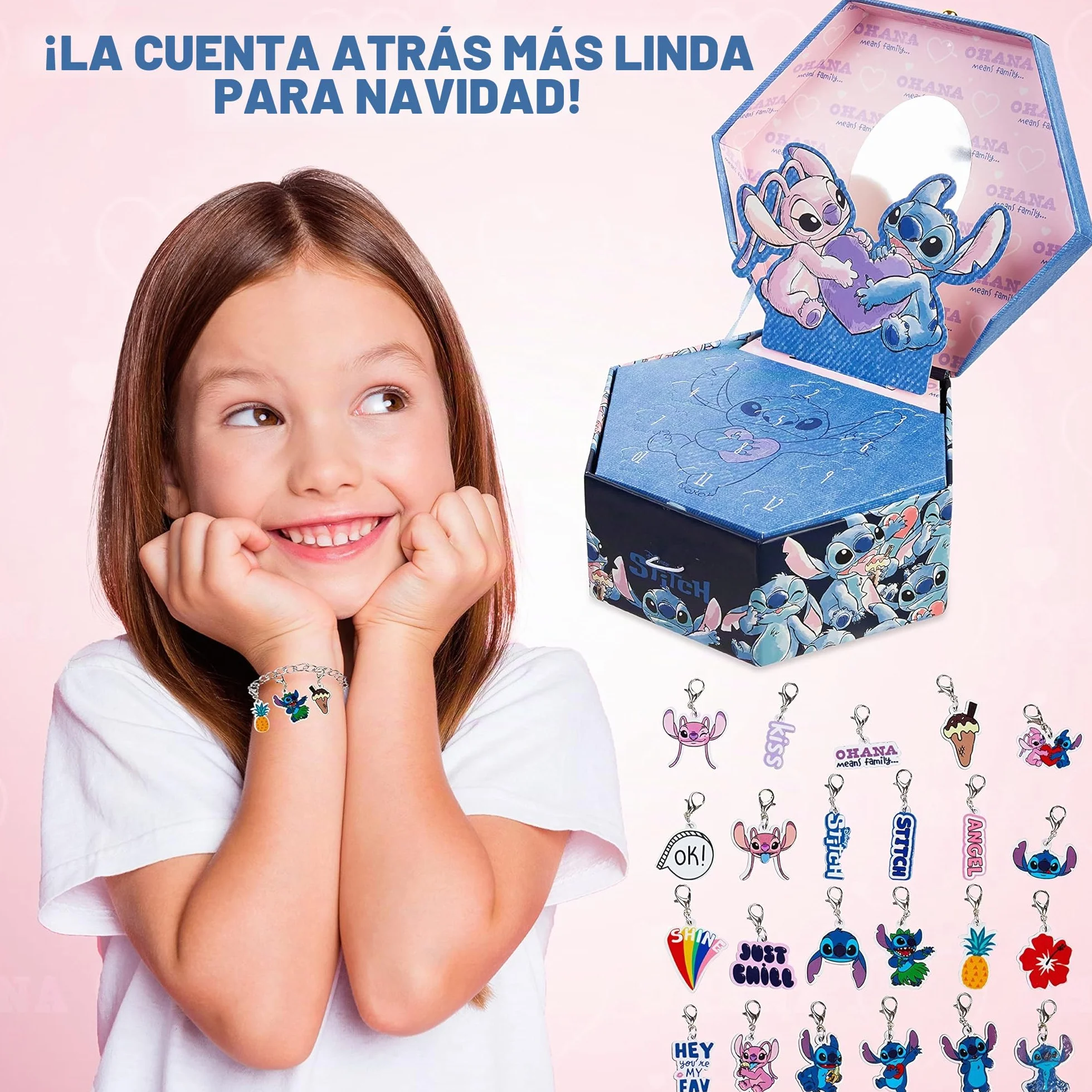 Disney Stitch Calendario Adviento 2025 Niña Adolescente DIY Calendário Cuenta Atrás para Navidad con Bolsillos Vacío o Pulsera Dijes Regalo Niñas (Stitch Joyería)