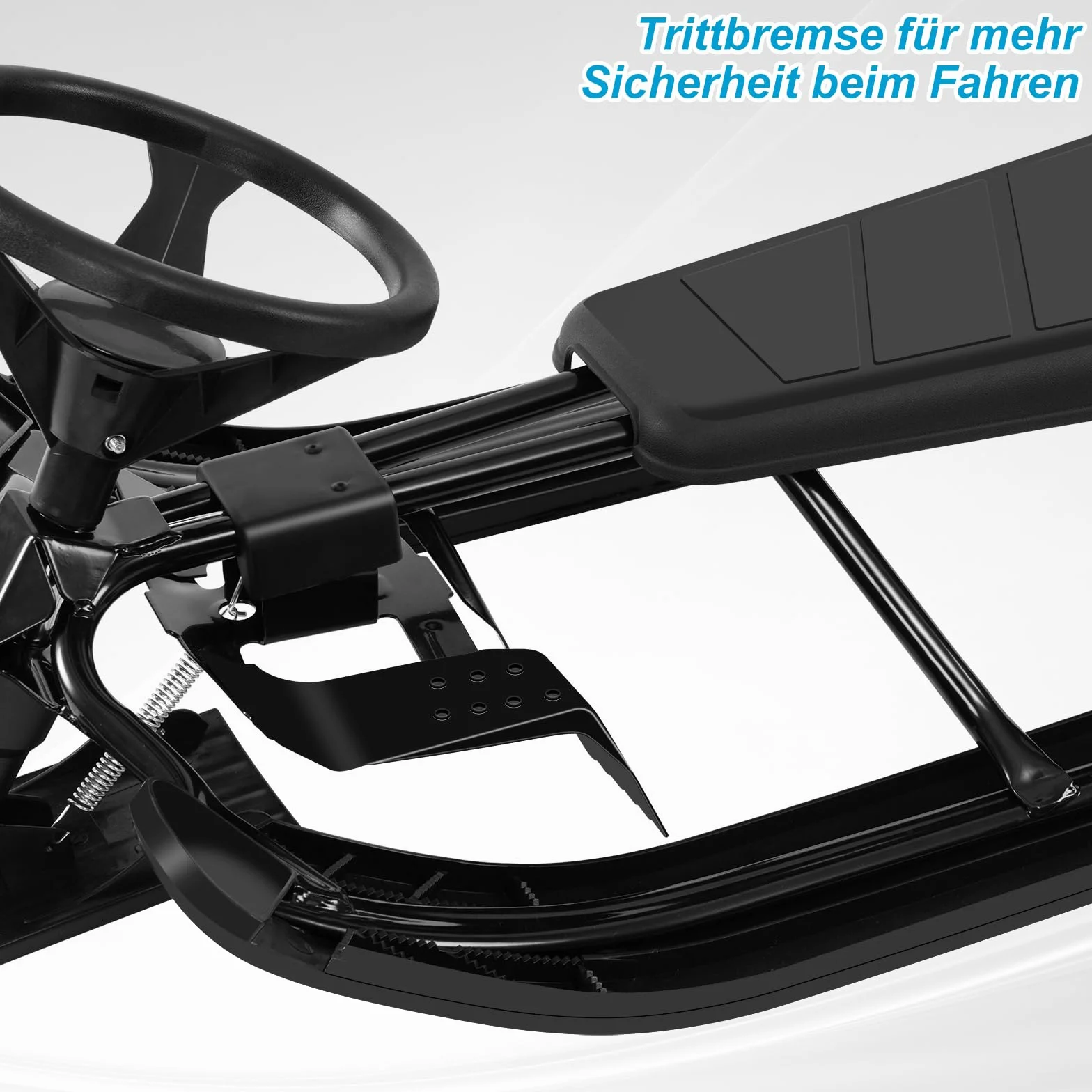 Laneetal Trineo de Dirección con Volante, Esquí Infantil con Asiento y Cuerda de Remolque, Estructura de Metal, Trineos para Niños y Jóvenes, Trineo de Patín con Resorte de Suspensión, Freno de Pie