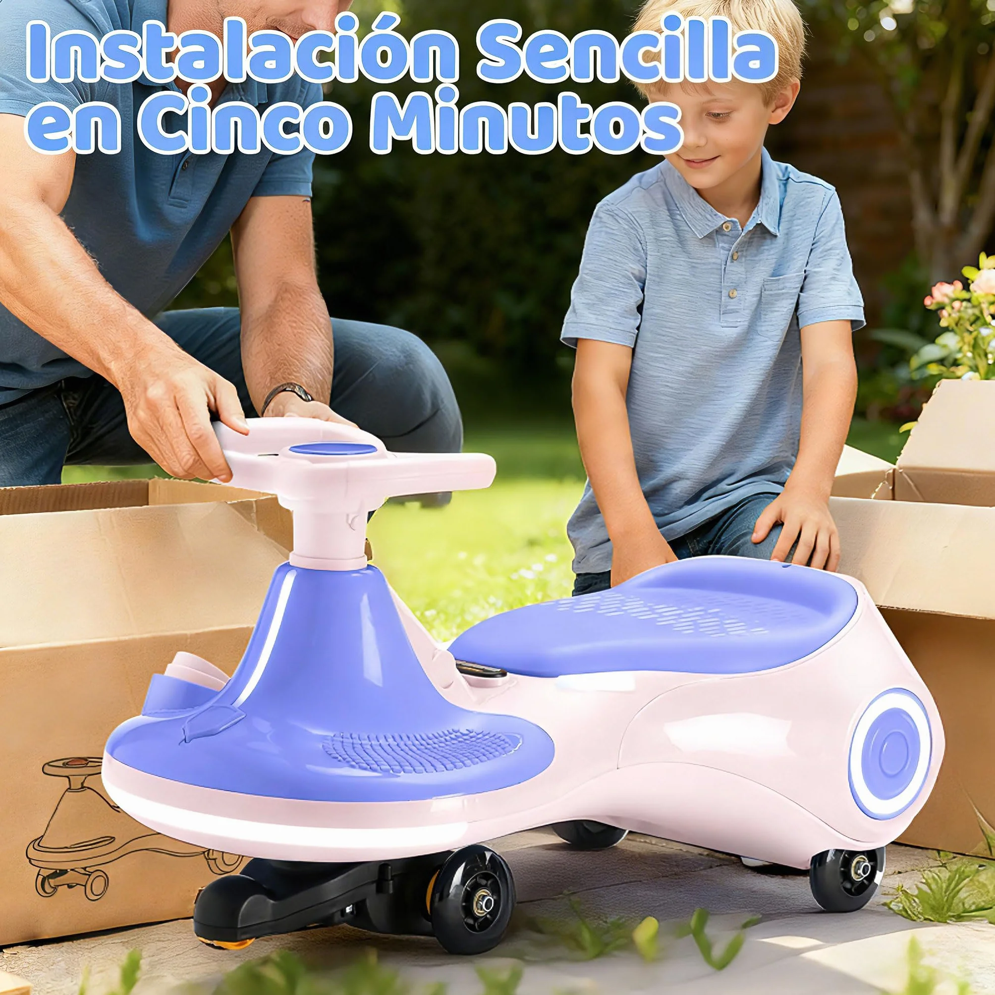 Coche eléctrico Infantil 12V, Juguete montable 3 en 1 con Pedal, batería Recargable, 3 Modos, antivuelco, Ruedas Luminosas, música, Edades 3-8 años, 30-70 kg, Rosa Morado