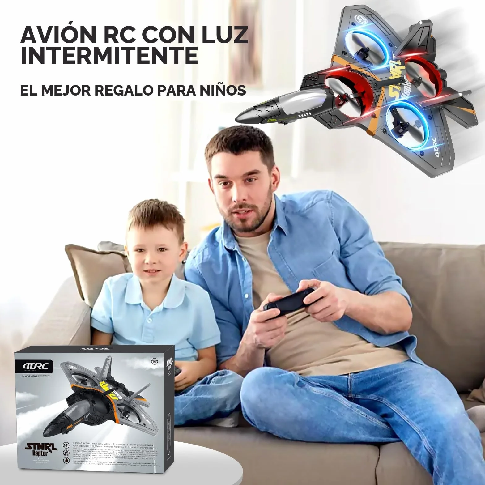 4DRC V17 - Avión teledirigido de 6 Canales, con función Gravity Sensing Stunt Roll Cool Light, avión teledirigido de 2,4 GHz, Planeador Volante a Distancia, fácil de pilotar para Adultos, niños
