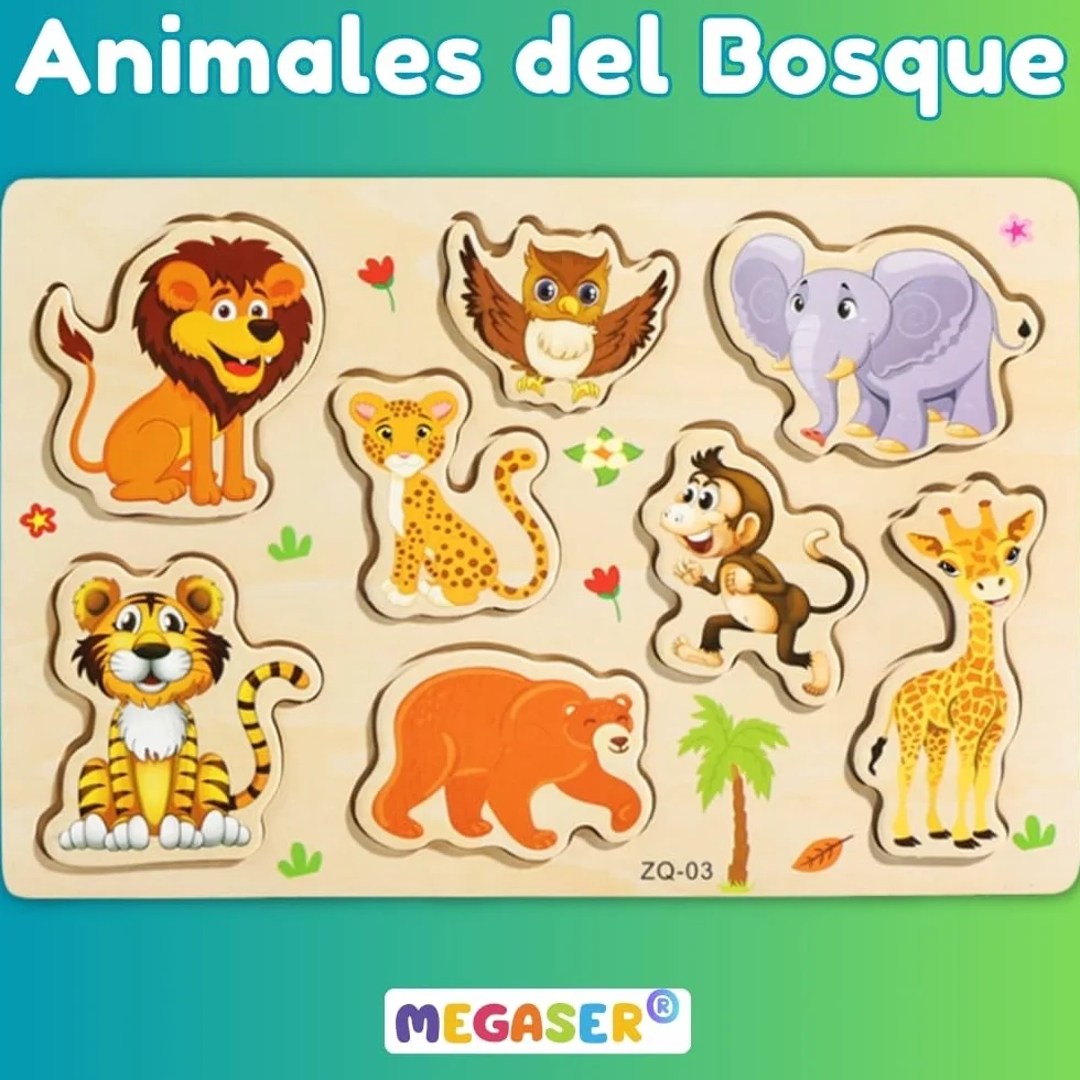 Puzzle Madera Niños 1 2 3 años 24 Animales Coloridos Set 3 Puzzles
