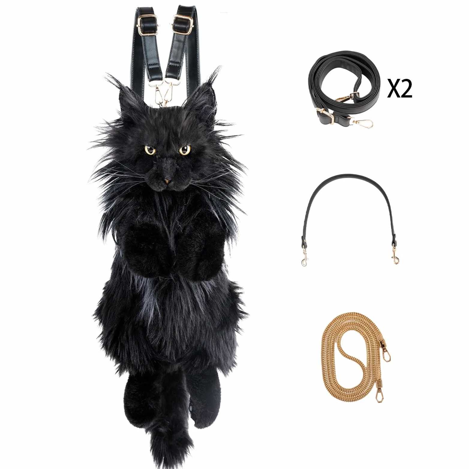 Chongker Juguetes de peluche hechos a mano realistas de peluche compañero de mascotas regalos para mujeres cumpleaños aniversario (bolsa negra), Mainecoon Negro, L