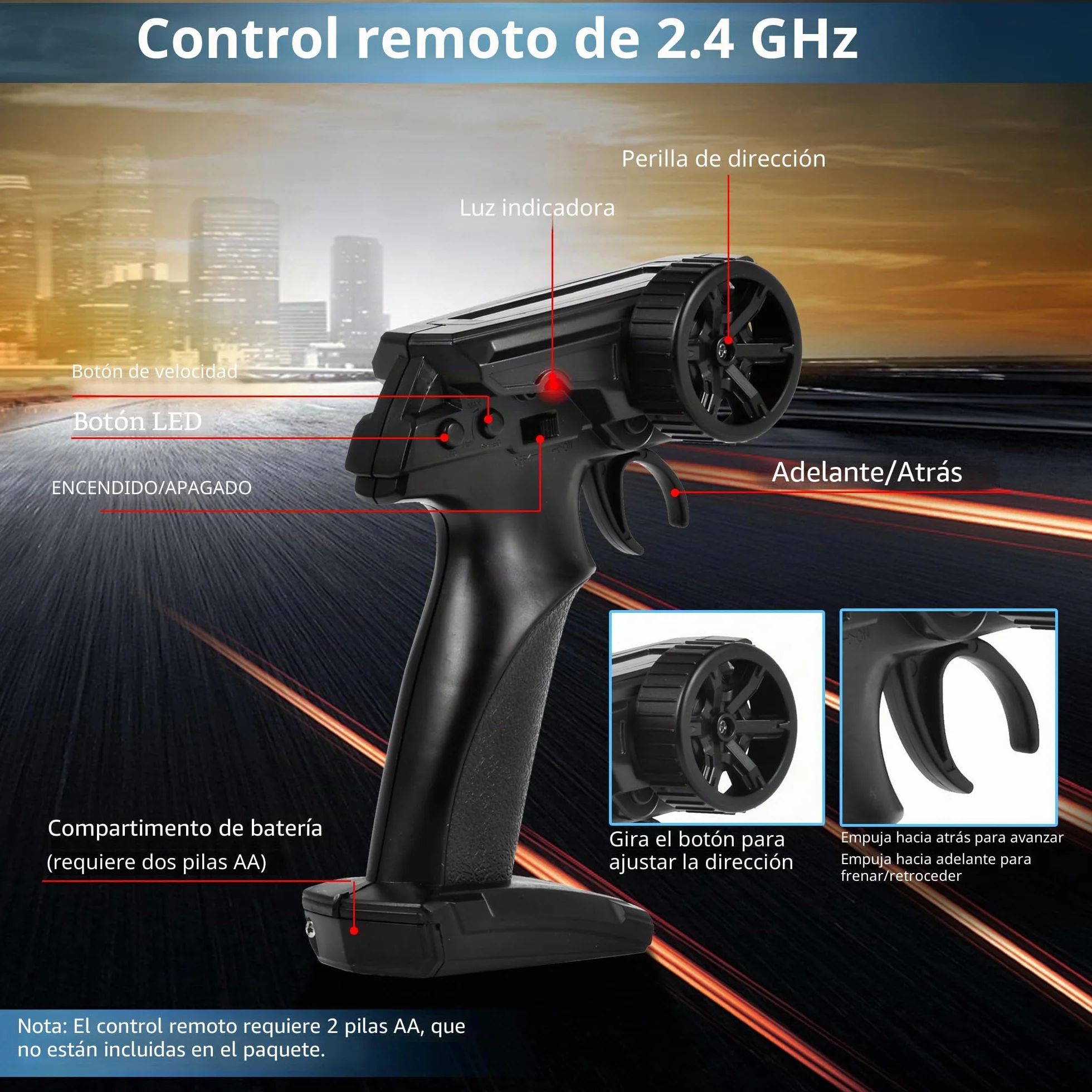Drift Car 1:24 Coche de carreras teledirigido 20 km/h 4WD 2,4 GHz Control remoto Mini RC Car con luces LED para niños
