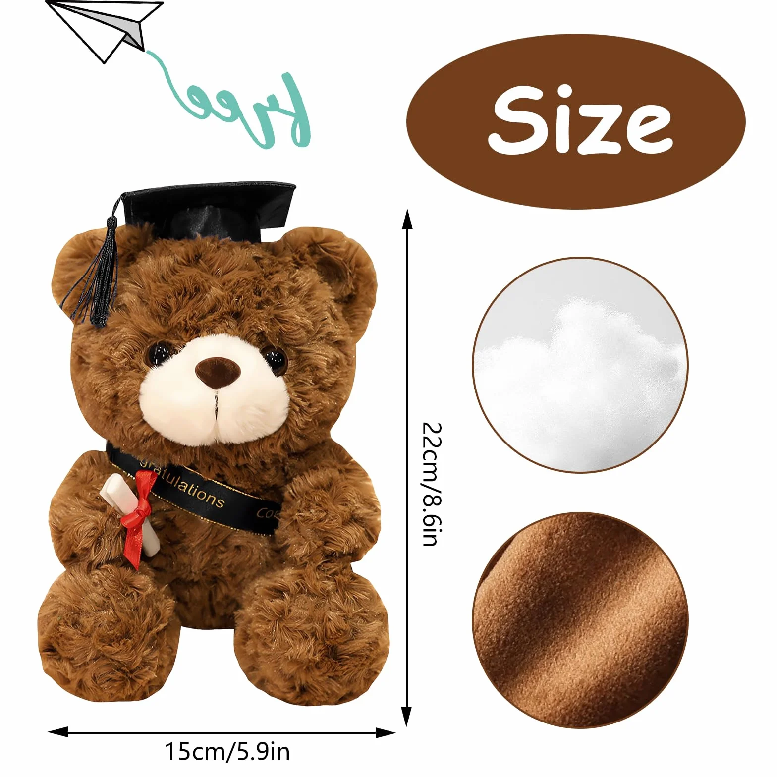 Oso de Peluche Personalizado 23 cm Graduación 2024 con Diploma y Sombrero