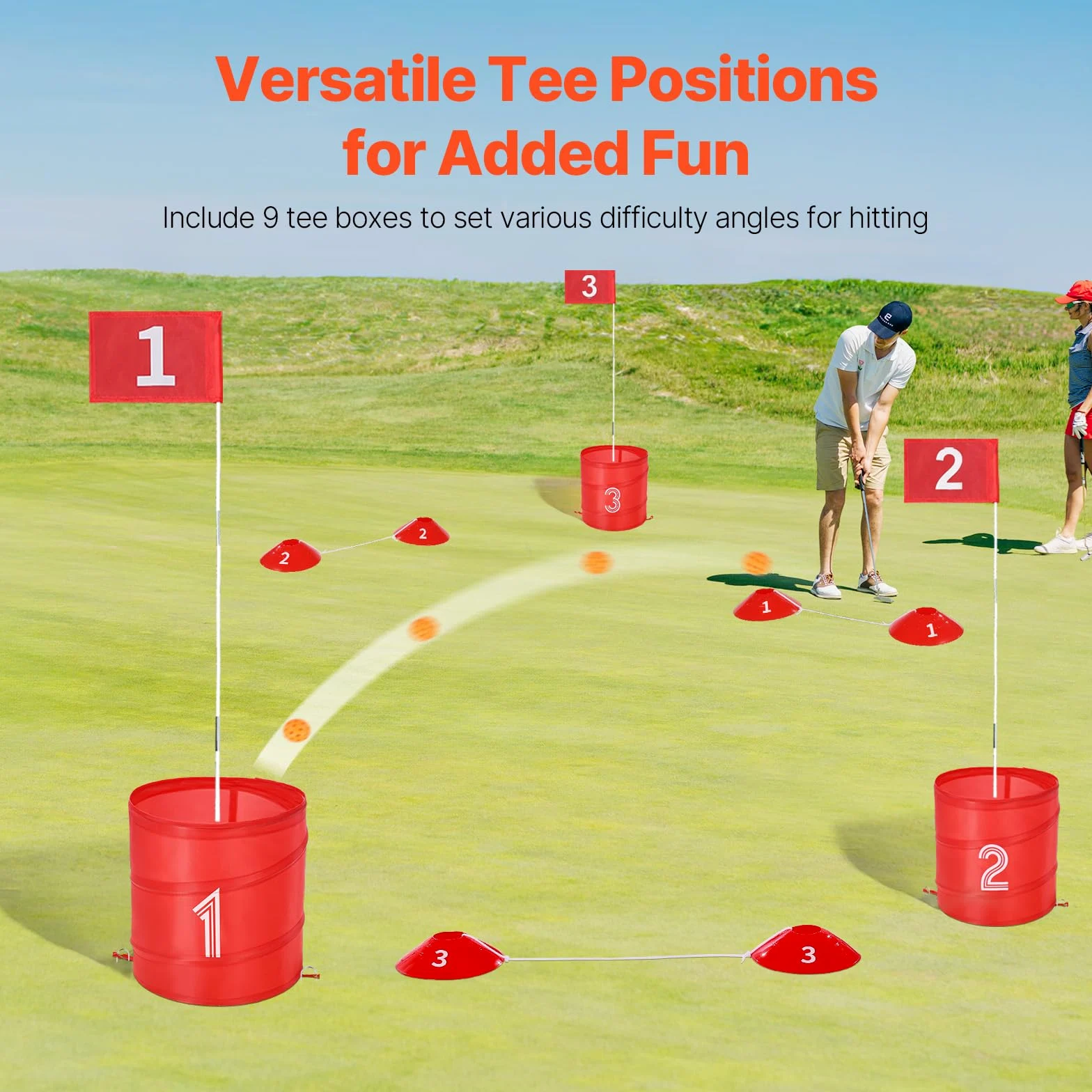 VEVOR Juego de Golf para Patio Campo de Golf de 9 Hoyos Juego de Práctica de Golf con Baldes Juego de Golf para Familias Juego de Golf Portátil para Exteriores para Césped, Patio, Campamento