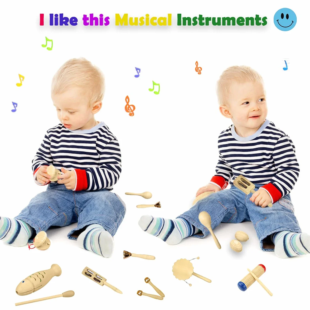 Instrumentos Músicales Infantiles, 27pcs Percusion Musicales Madera Set para Infantil, Niños y Bebe, Madera 100% Puro de Juguete Musical, Kit de Ritmo de Percusión Premium y Bolsa de Algodón