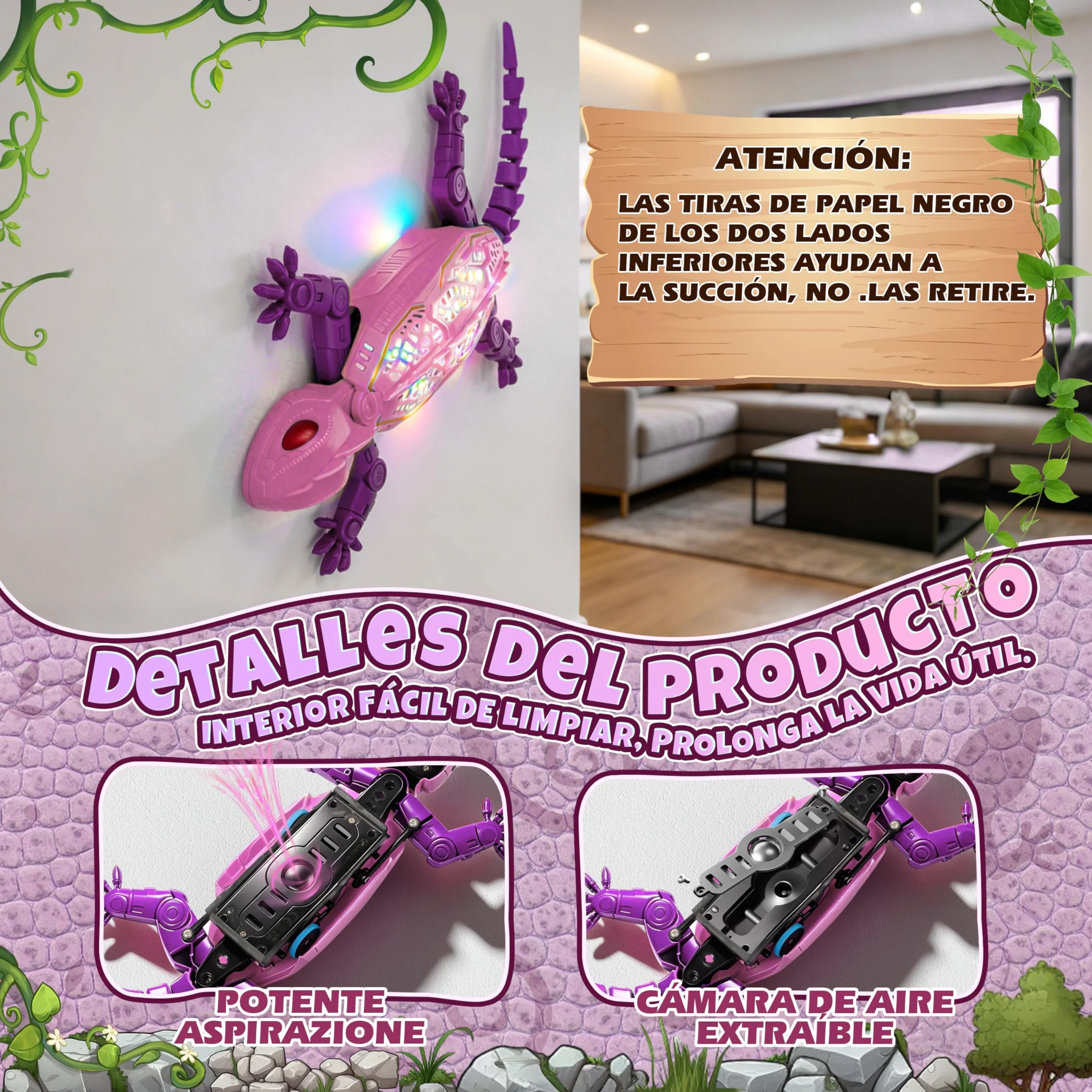 FORMIZON Lagartija Teledirigida con 9 Iluminación, Lagarto teledirigido Pared, Geko Teledirigido Juguete Movimientos Realistas, Regalo Interactivo de Robot para Niños y Niñas a Partir de 3 A (Rosa)
