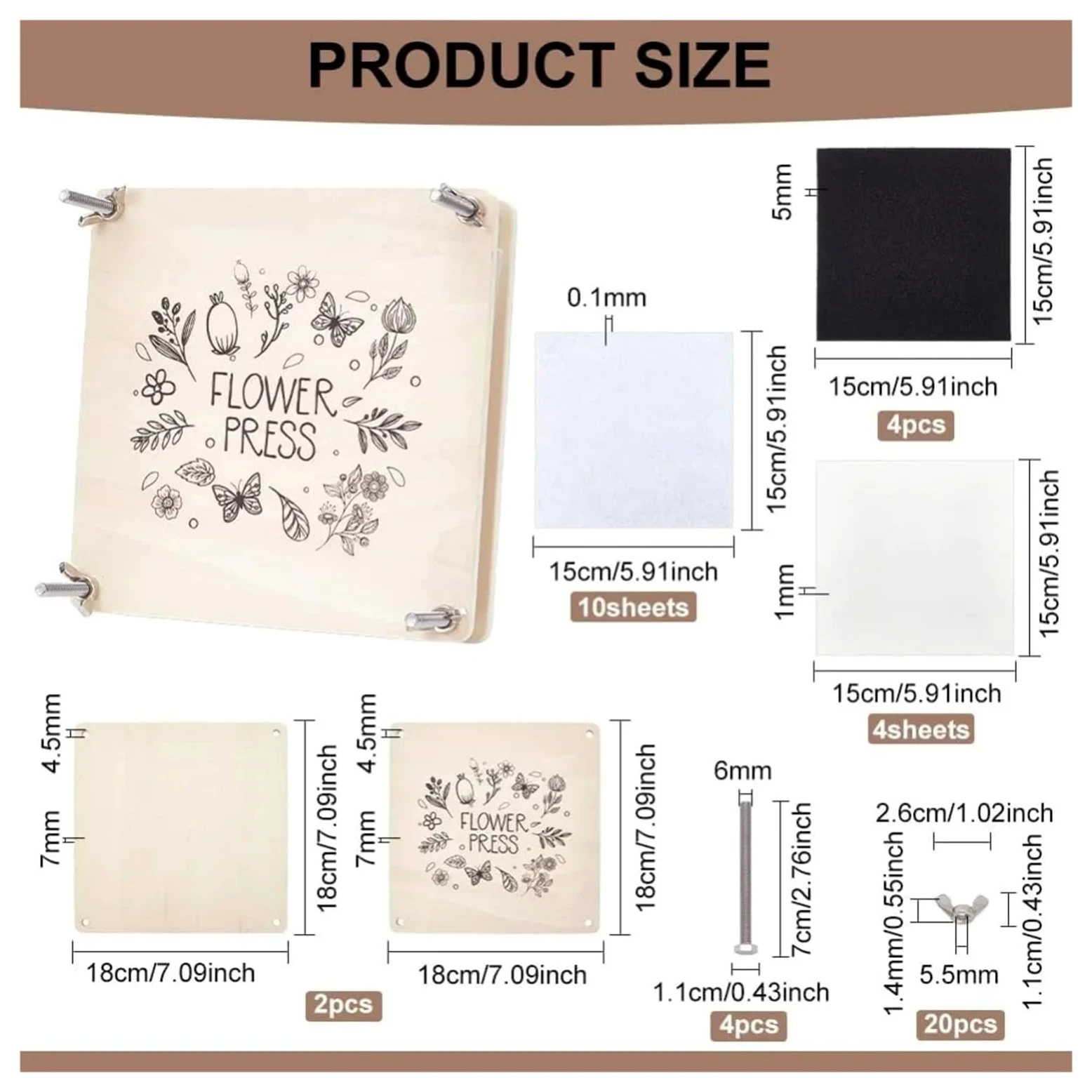 SUBLXPoten Kit de Prensa de Flores Kits de prensa flores grandes, 7x7 pulgadas, 4 capas, kit plantas, kits hojas madera cuadradas for manualidades, arte, fabricación secas