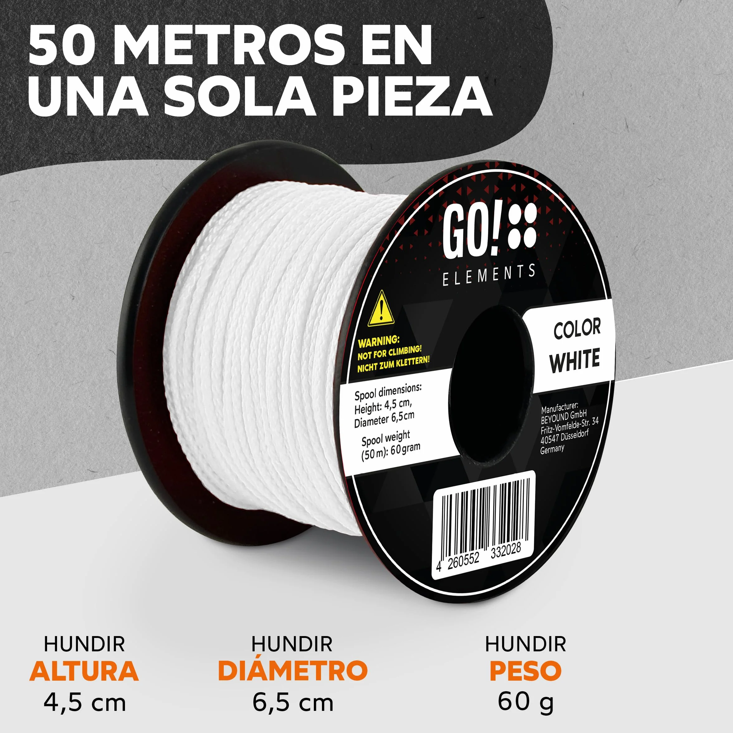 Cuerda de albañil GO!elements Nano Cord 0,75 mm 16 KG Nylon 100% Resistente a la rotura