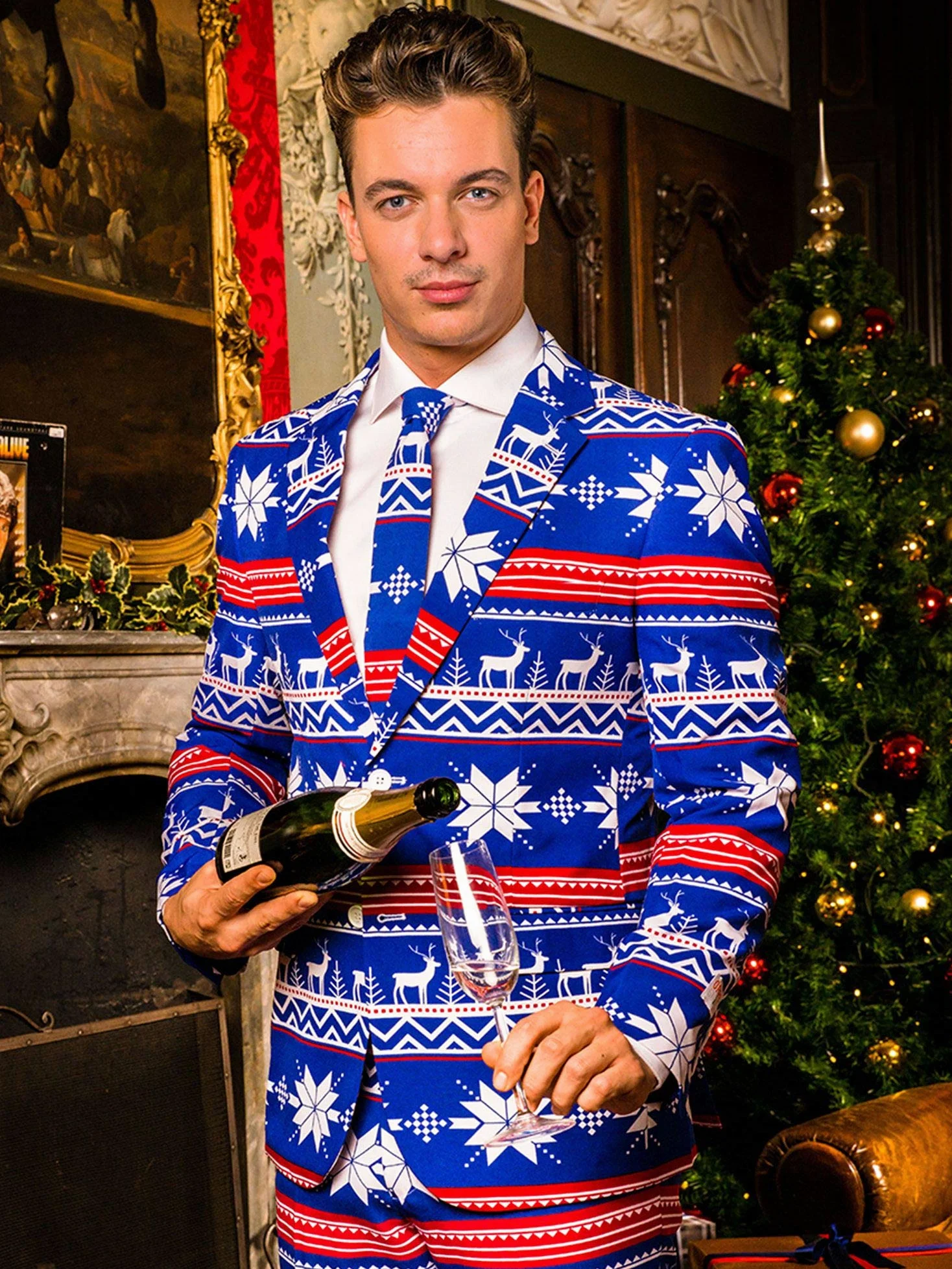 OppoSuits Fun Ugly Christmas Suits For Men – The Rudolph – Full Suit: Jacket, Pants & Tie Traje de Hombre Hombre