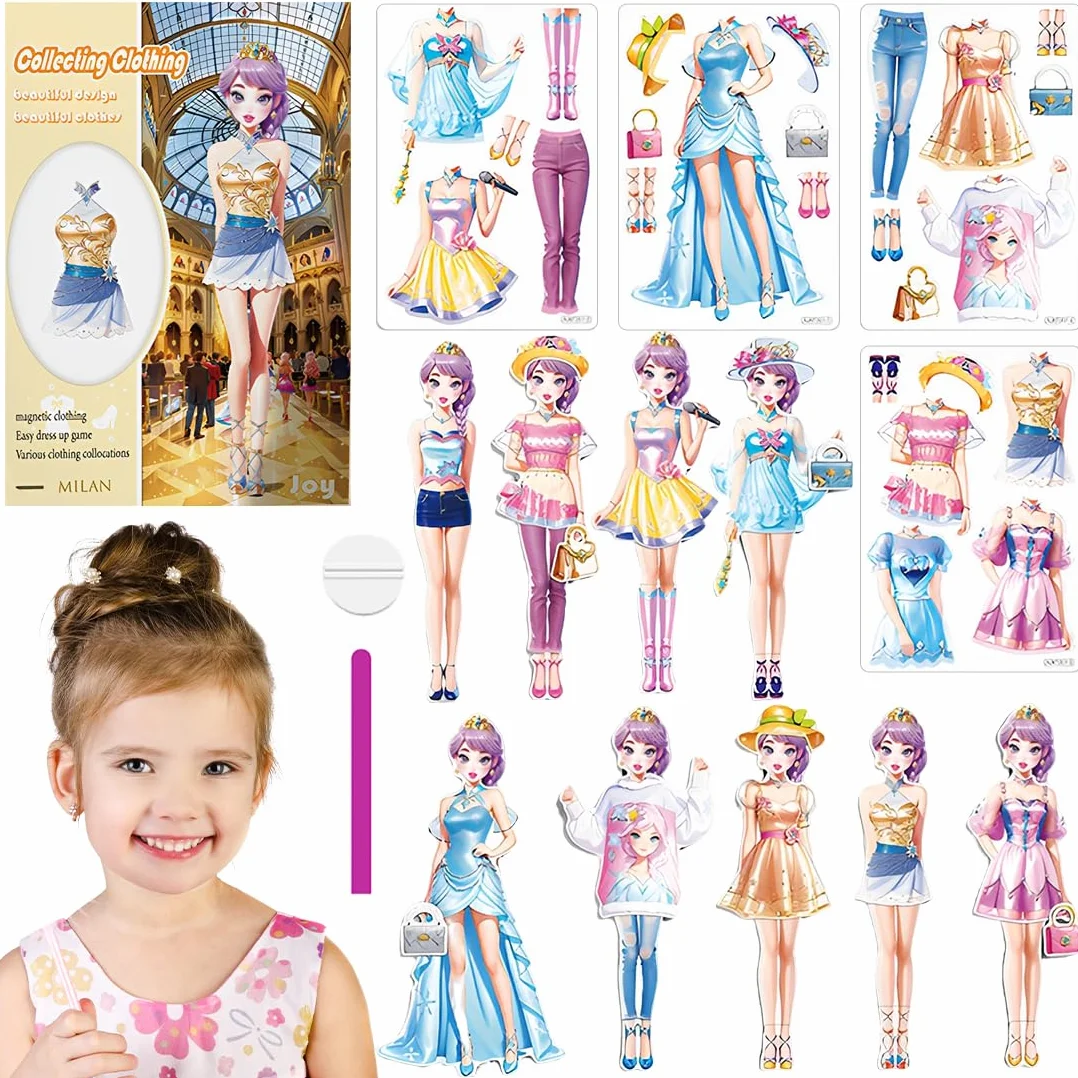 Muñecas de Vestir Magnéticas Muñeca de Papel de Vestir de Princesa Juguete de Juego de Viaje de Simulación y Juego Muñeca de Portátil para Vestir Princesas Regalo para Niña (Joy)