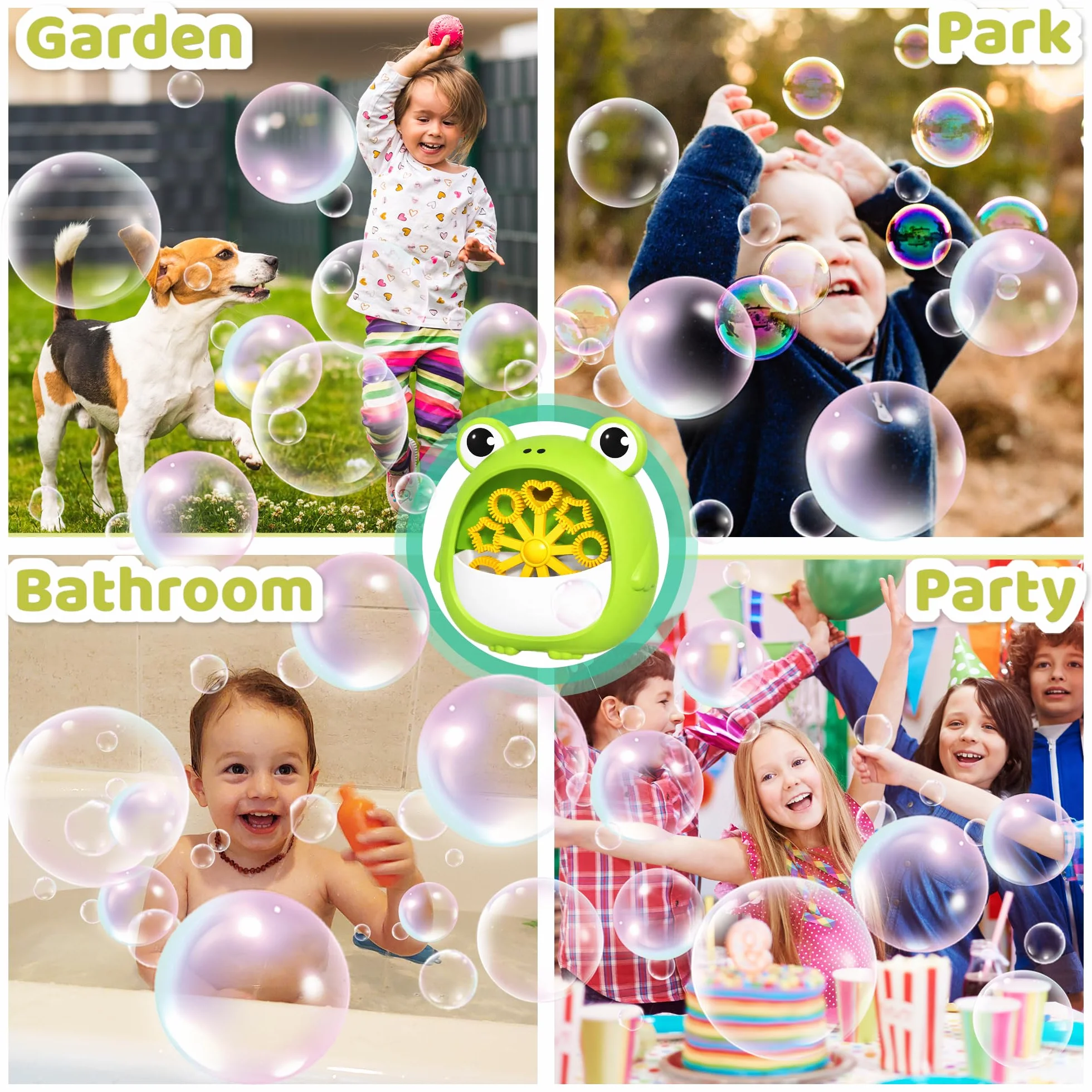 Chennyfun Máquina de Burbujas Rana para Niño, Juguete Portátil y Automática Hacer Burbujas 2000+/Min, Máquina de Soplado Burbujas con Solucione, Interior Exteriores Boda Fiesta Regalo Cumpleaño Juegos