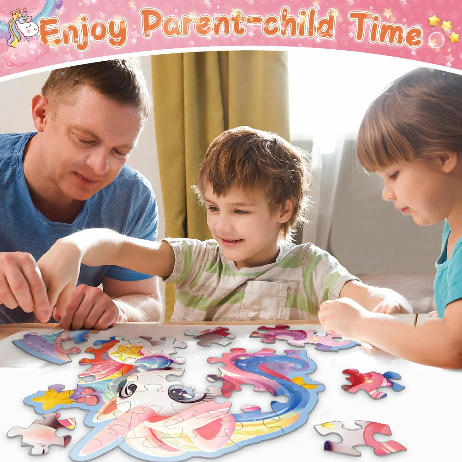 Kiztoys Puzzle de suelo de unicornio para niñas - Regalos de unicornio para niños 3 4 5 6 7 8 años 45 piezas grandes bonitos rompecabezas rosa juguete a partir de 3 – 8 años