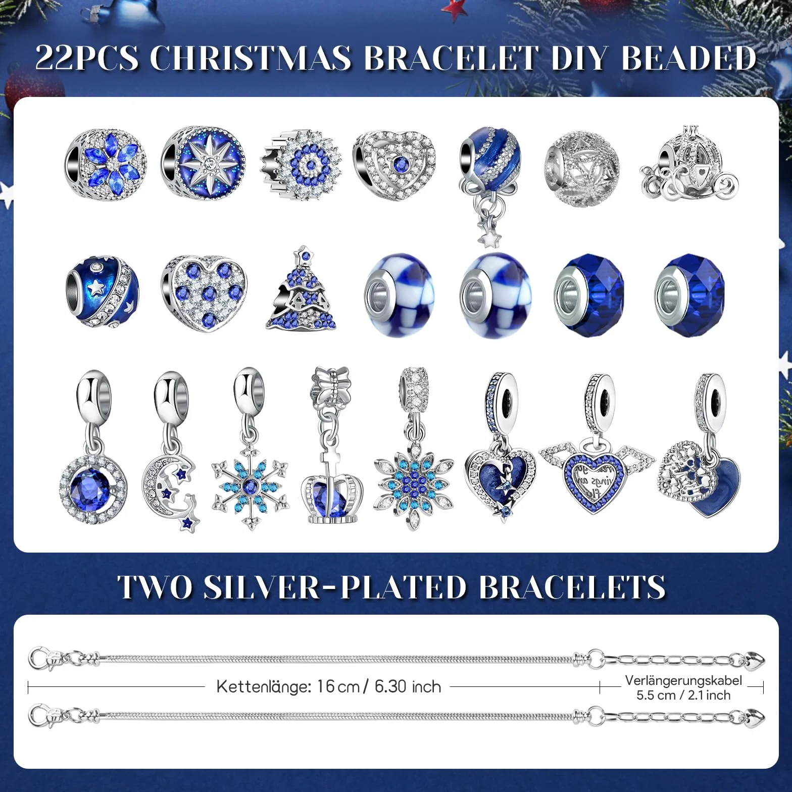 Calendario de Adviento 2025 Joyas Niña Pulseras, 24 días de Sorpresa Calendario de Navidad Cuenta Regresiva Mujer Bricolaje Charms Regalos Kit, Azul