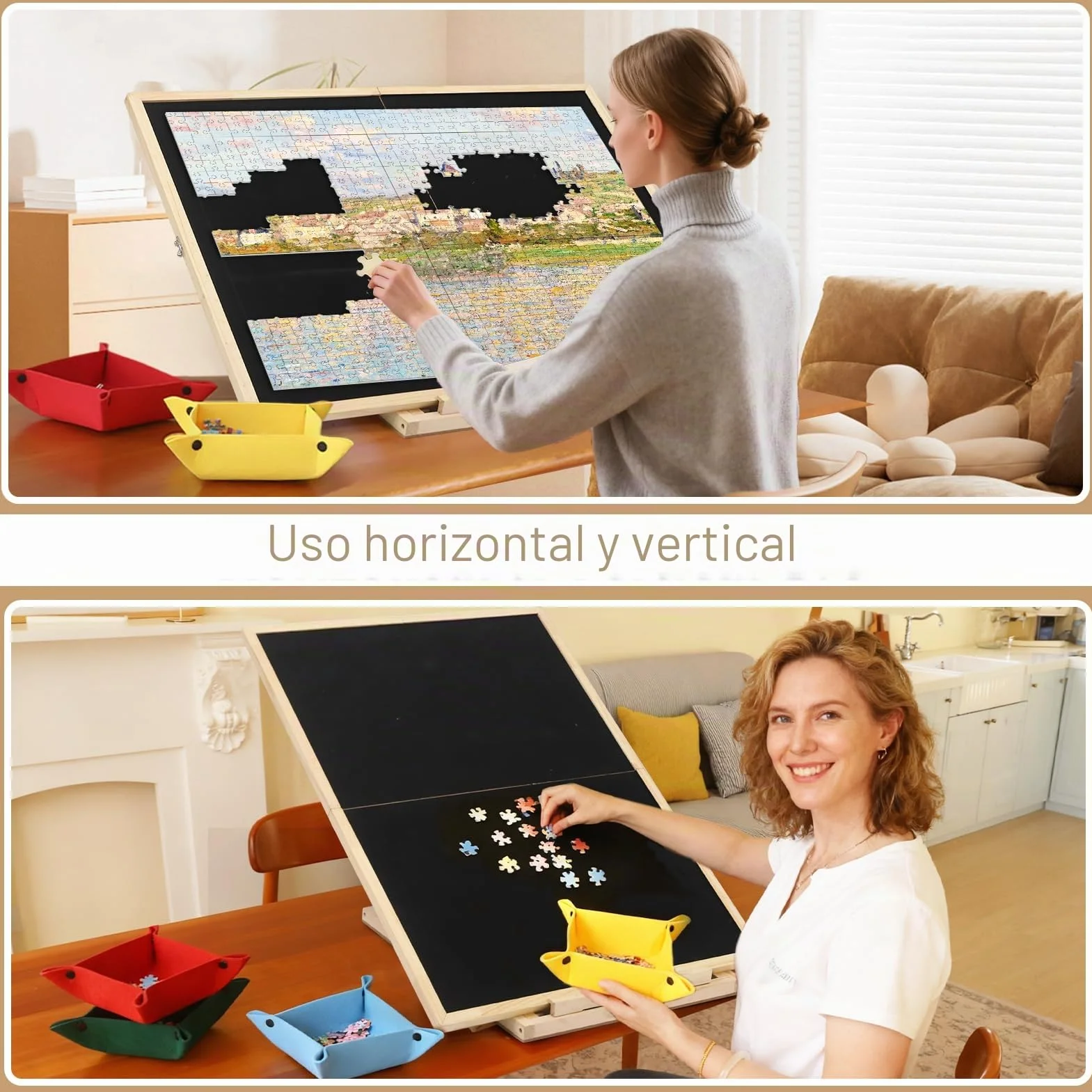 Wdmiya Tablero para Puzzle Plegable de 1500 Piezas, Puzzle Board Giratorio con Soporte y Cubierta 2 en 1, Tablero de Rompecabezas Antideslizante con 4 Cajas, Puzzles Board Portátil para Adultos