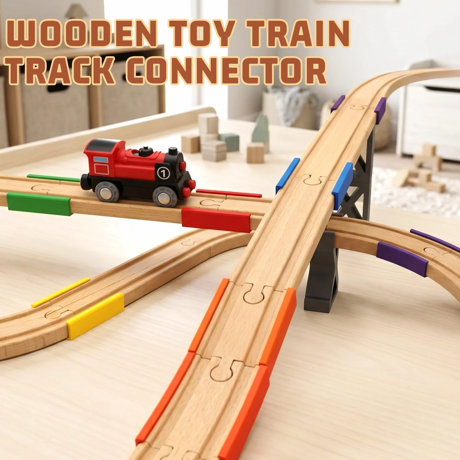 6 Piezas Rails Du Train Adaptador De Vía De Tren De Madera Piezas De Conector Universal Vías de Tren de Madera Adaptador de Puente Juguetes Educativos para Niños