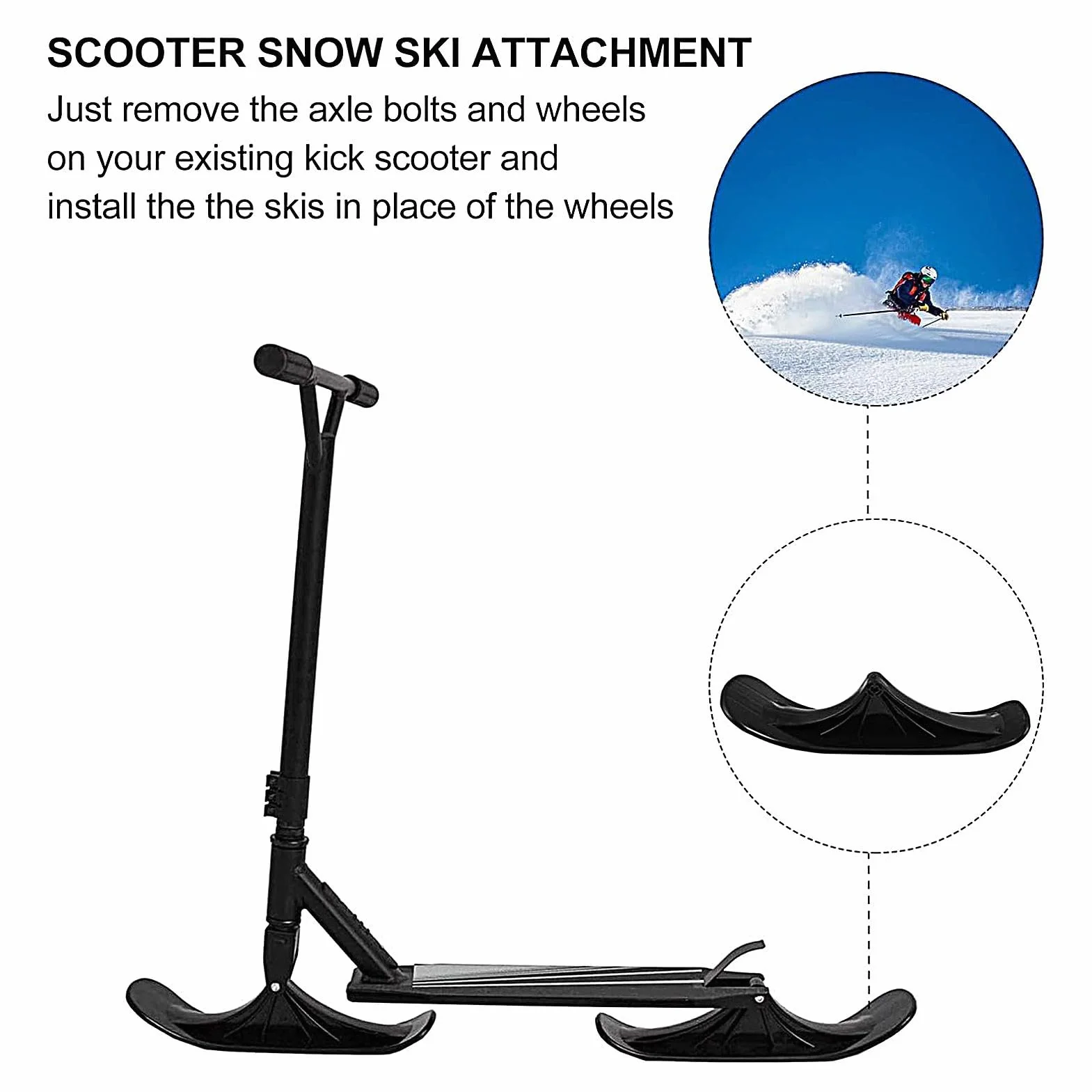 Kit de Trineo de Esquí para Patinete de Nieve de 2 Piezas, Conversión de Patinete de Arena, Tabla Plegable