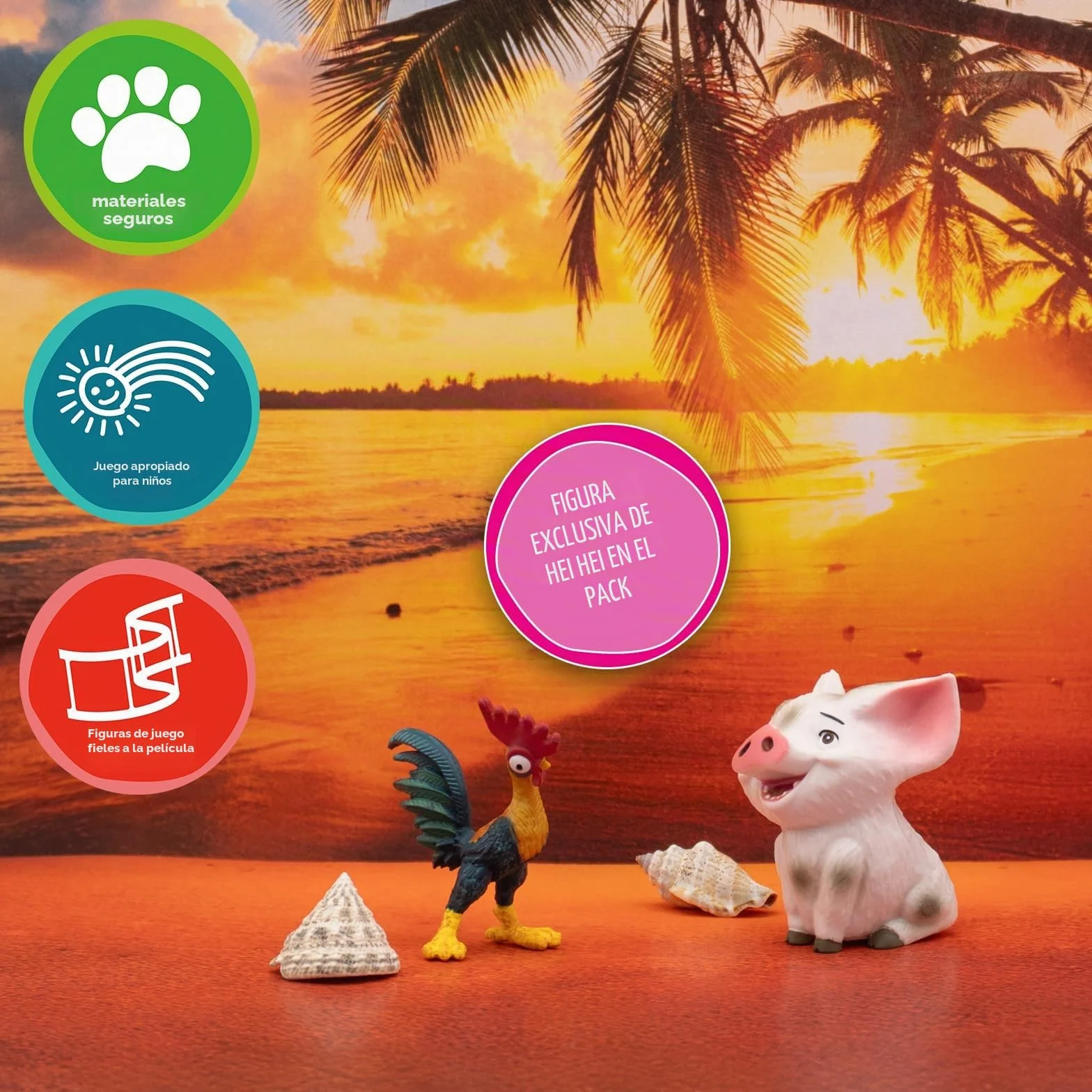 Bullyland 13261 - Walt Disney Vaiana play figure set con Vaiana, semidios Maui, cerdo Pua & Heihei, fiel al detalle, ideal como figura de tarta y regalo para niños