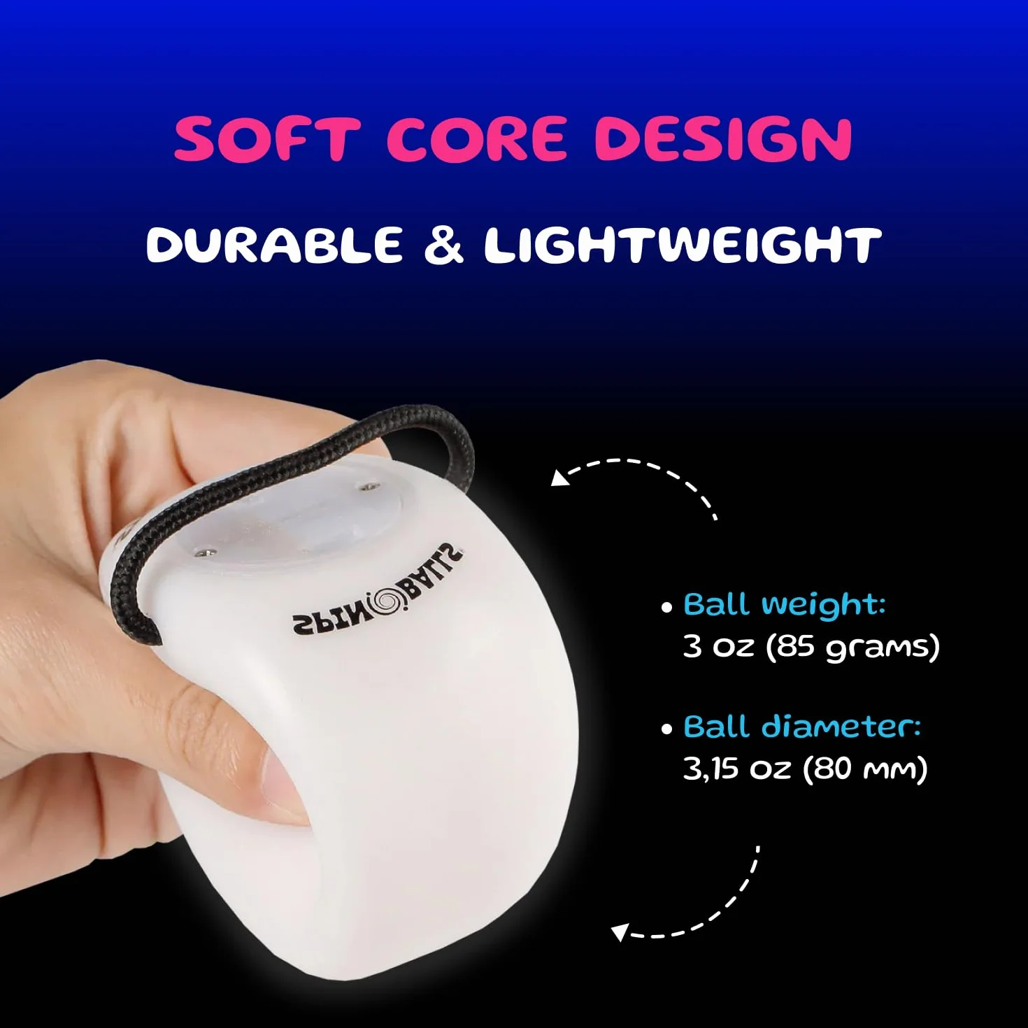 Spinballs Bolas Luminosas LED Recargable USB 22 Modos Patrones Luminosos Bola Malabares Soft-Core Cordones Ajustables Doble Hebilla