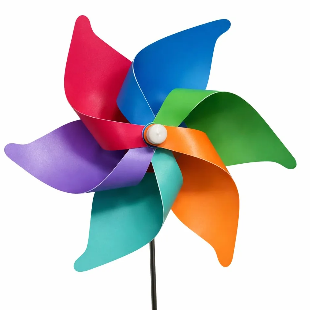Molinillo de viento generico para jardín, 20 cm de diámetro, extensible hasta 72 cm, metal, colores arcoíris, resistente