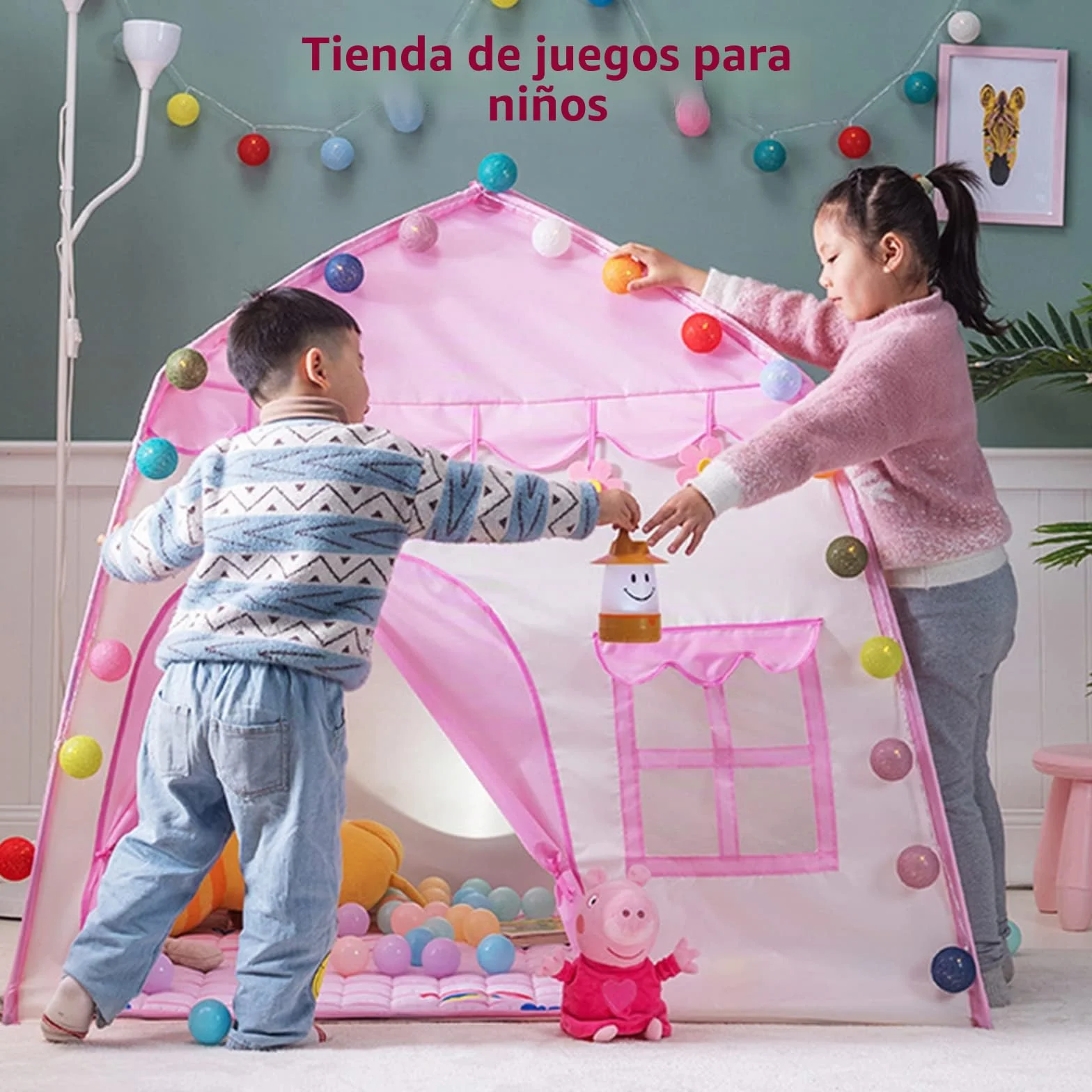 Tienda de juegos para niños, tienda de campaña para interiores, tienda de juegos, 130x100x130 cm, gran tienda de juegos para niños, casa de juegos para niñas, interior y exterior, juguete (rosa)