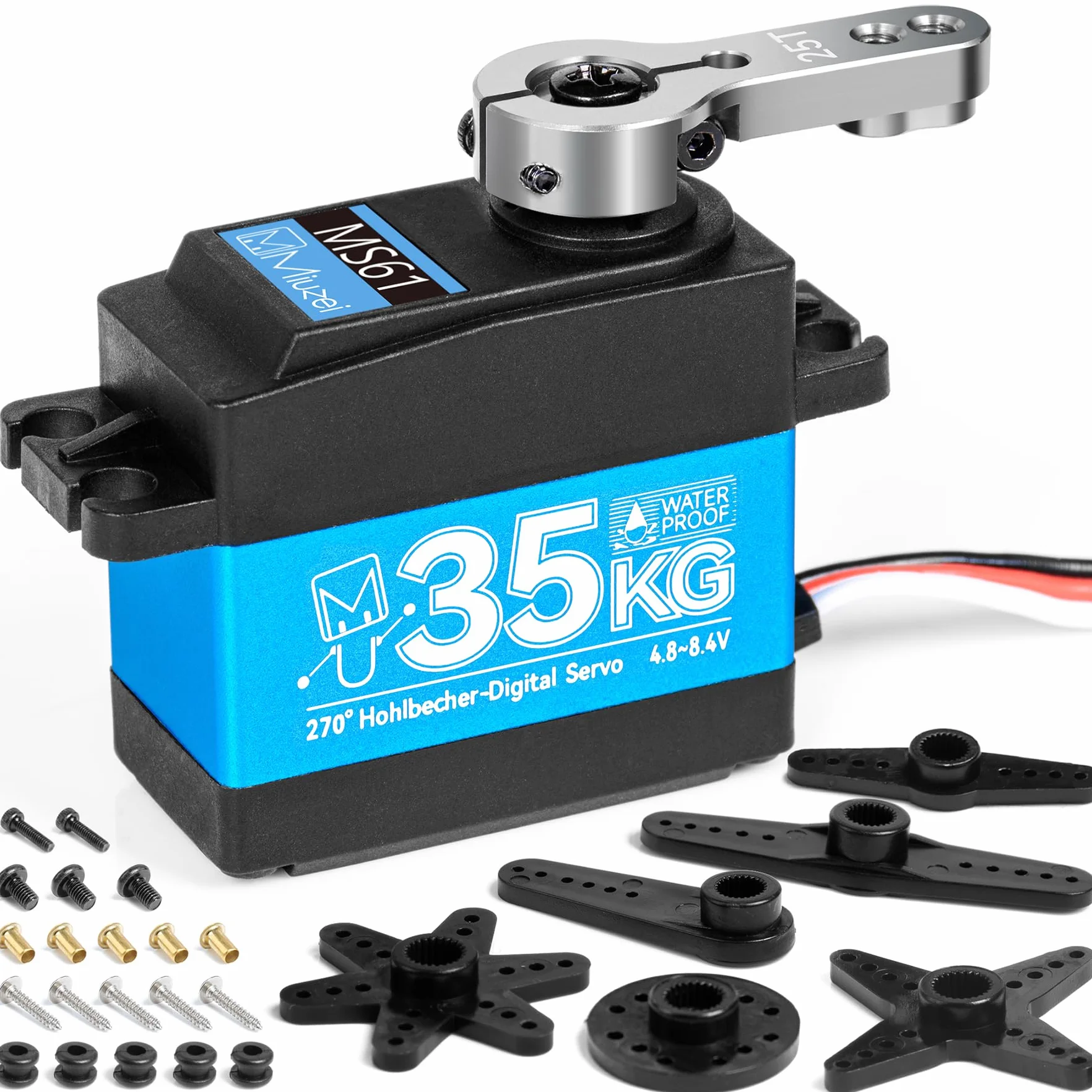 Miuzei Servo 35 kg 270° RC Digital Servomotor impermeable metal engranaje motor modelado para coche 1/10 1/8 robot brazo avión 8,4 V alta velocidad Torque Micro servo de dirección con cable 25T