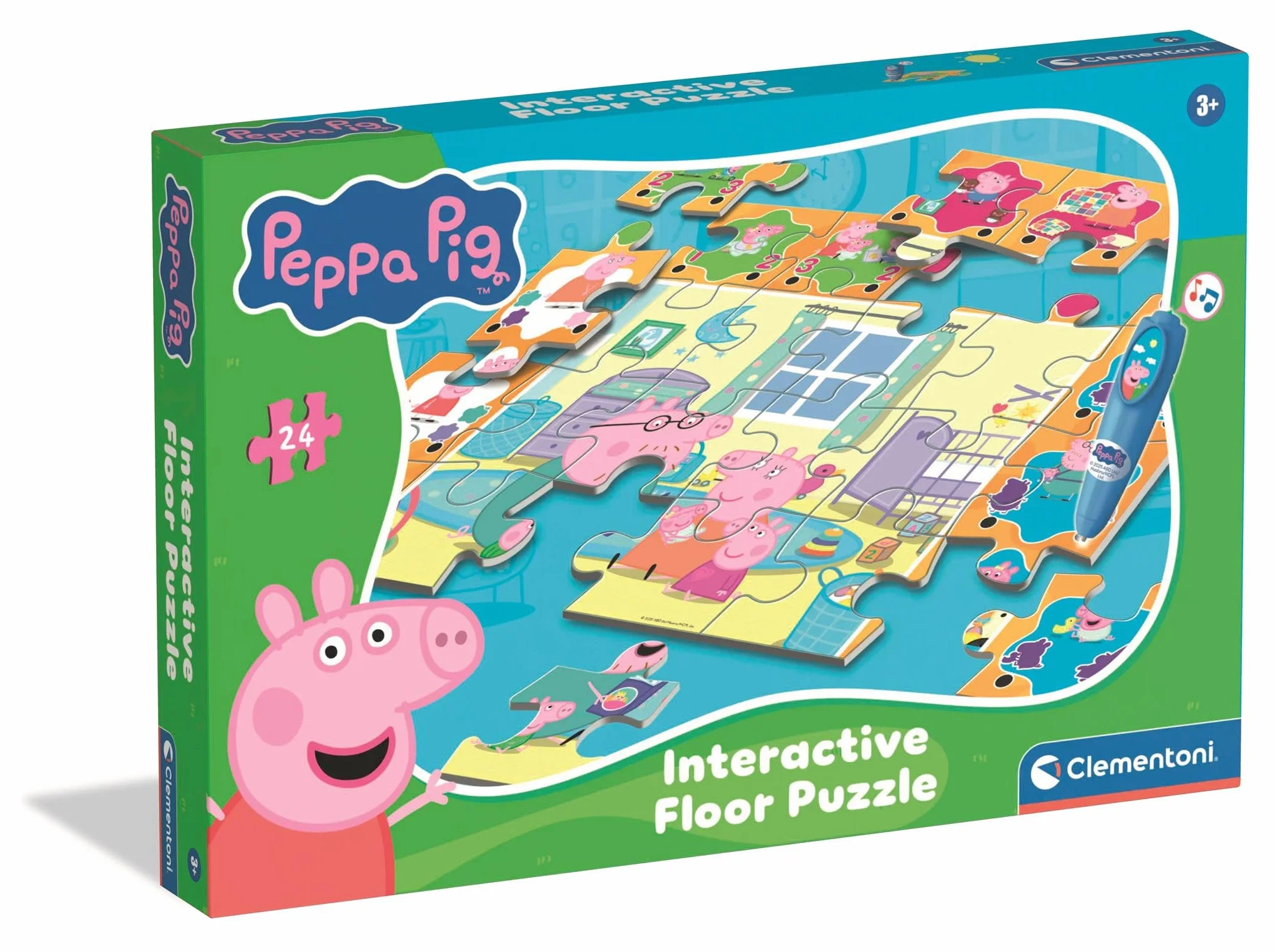 Clementoni - Puzzle Interactivo de Peppa Pig para Suelo- 24 Piezas, Pen Interativa, Desarrollo Autonomía y Concentración, 3+ Años, 62x42 cm, 16688