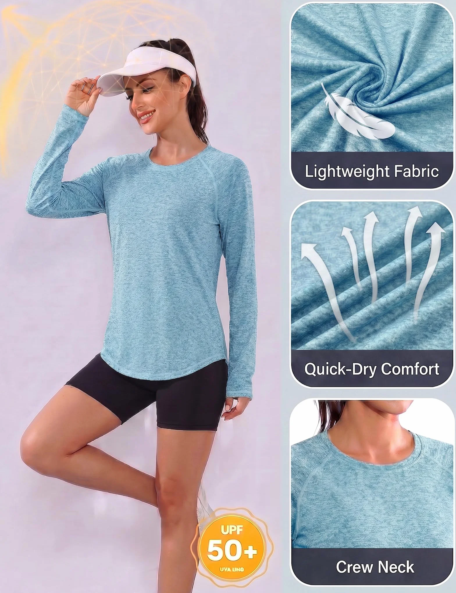 Camiseta Deportiva Mujer Manga Larga Cuello Redondo Fitness Yoga Correr Pilates