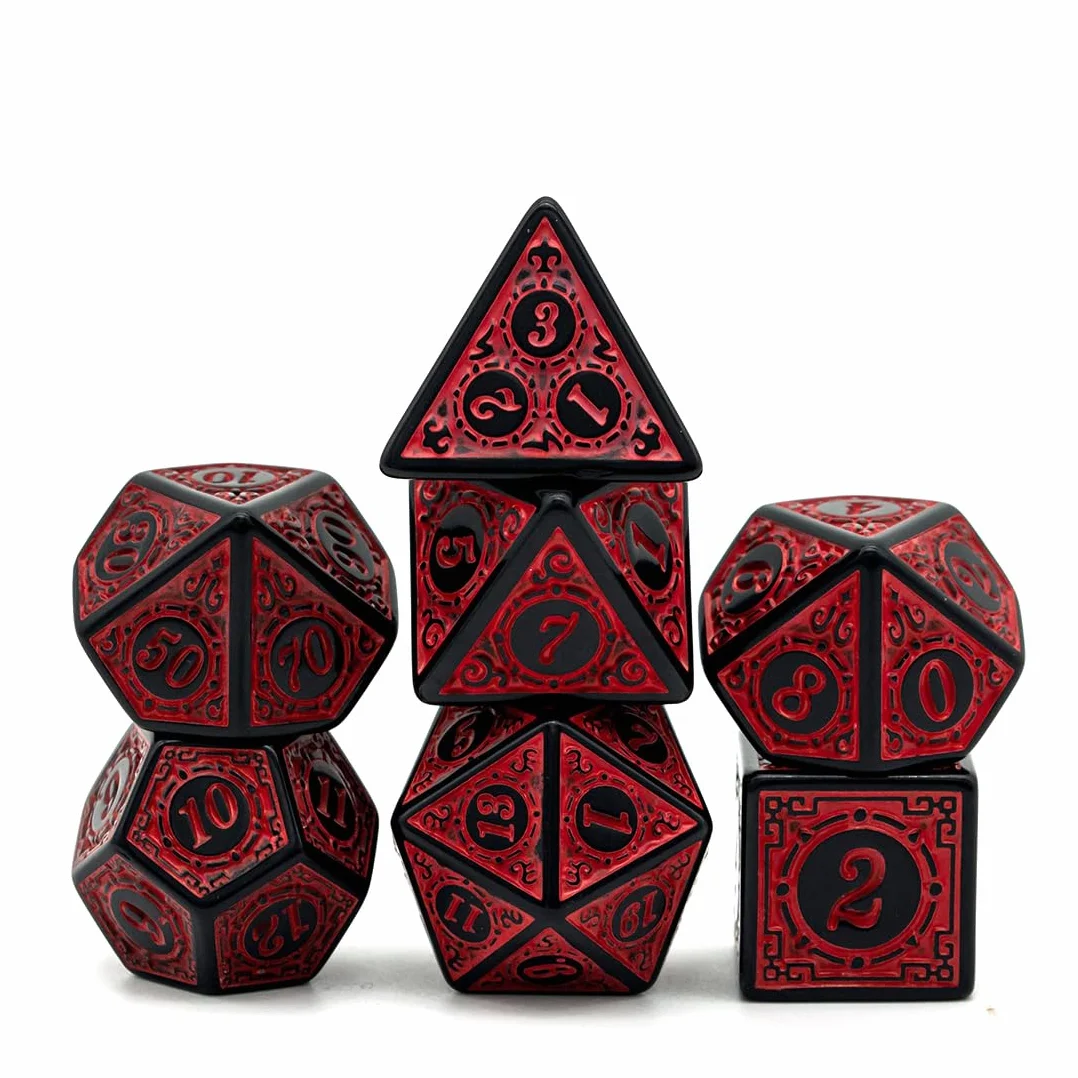 7 Piezas Dados Poliédricos 20 Caras de Rol - Juego de Dados de Colores Con Bolsas para DND RPG MTG (Rojo)