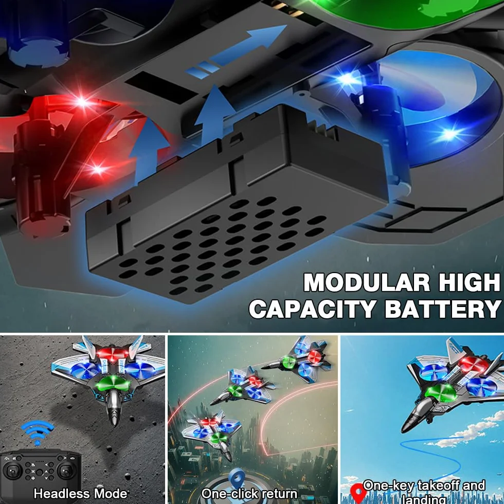 Avión de control remoto, avión de control remoto de 2.4 GHz con luz fría, flota a altura fija, rollo de acrobacias de 360°, aviones RC EVA con potente potencia, avión RC para adultos, niños