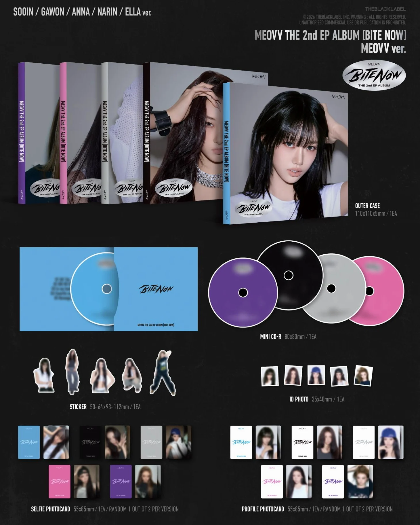 (Juego completo: 2 fotolibros + 5 MEOVV + 1 llavero) MEOVV BITE NOW 2.º EP Álbum con seguimiento MEOW