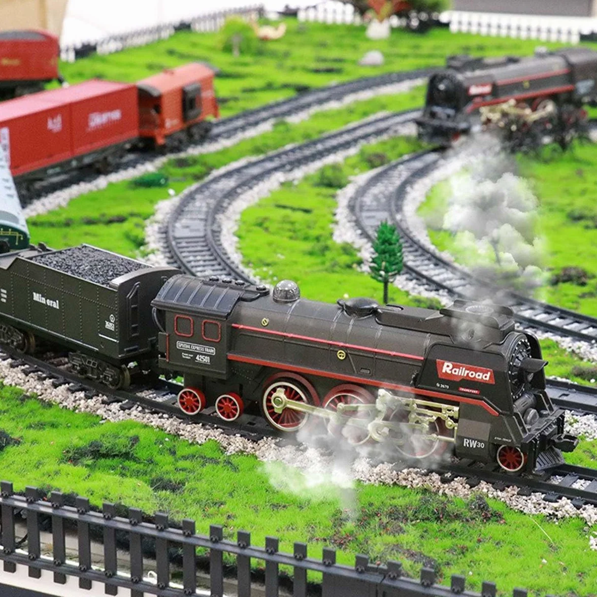Modelo de locomotora de vapor, juego de tren de Navidad eléctrico RC con carro y pista larga, decoración del hogar y juguetes para entusiastas de los trenes