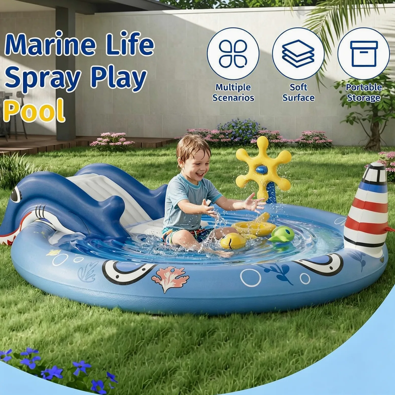 Piscina hinchable infantil Juguete Acuático Infantil | juegos al aire libre para niños para Jardín Patio Césped Terraza Parque Escuela Parque Acuático Hogar Vacaciones