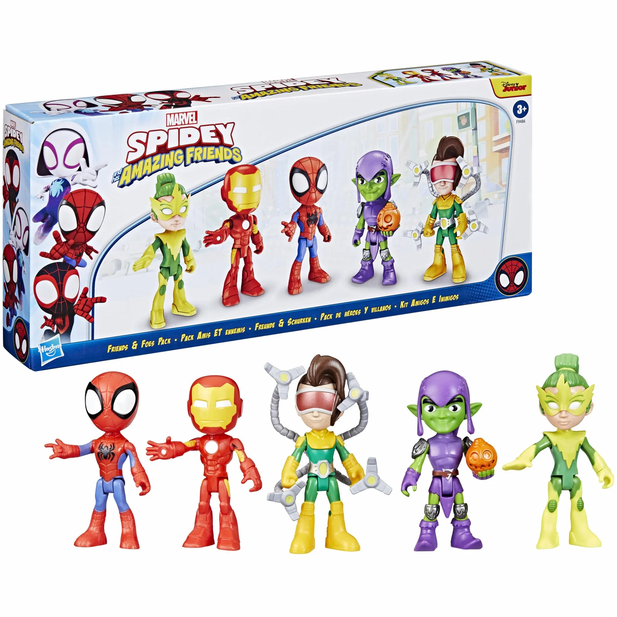 Hasbro Spidey and His Amazing Friends Pack de Amigos y Enemigos, 5 Figuras de Acción de 10 cm, Juguete de Superhéroes para Niños de 3 Años o Más