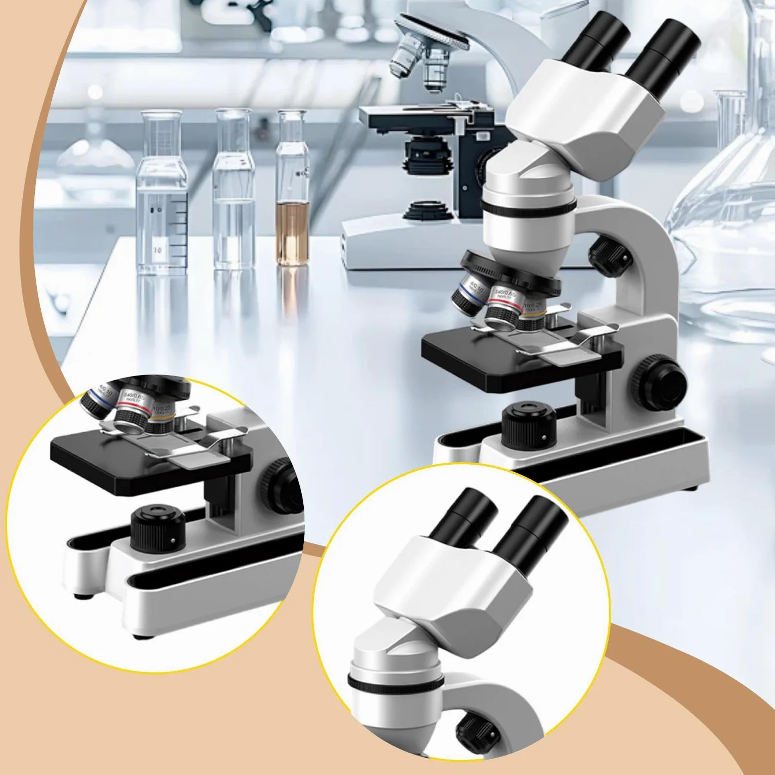 Kits de Microscopio para Niños con 10 Portaobjetos para Principiantes (5-7 años) - Regalos Navideños