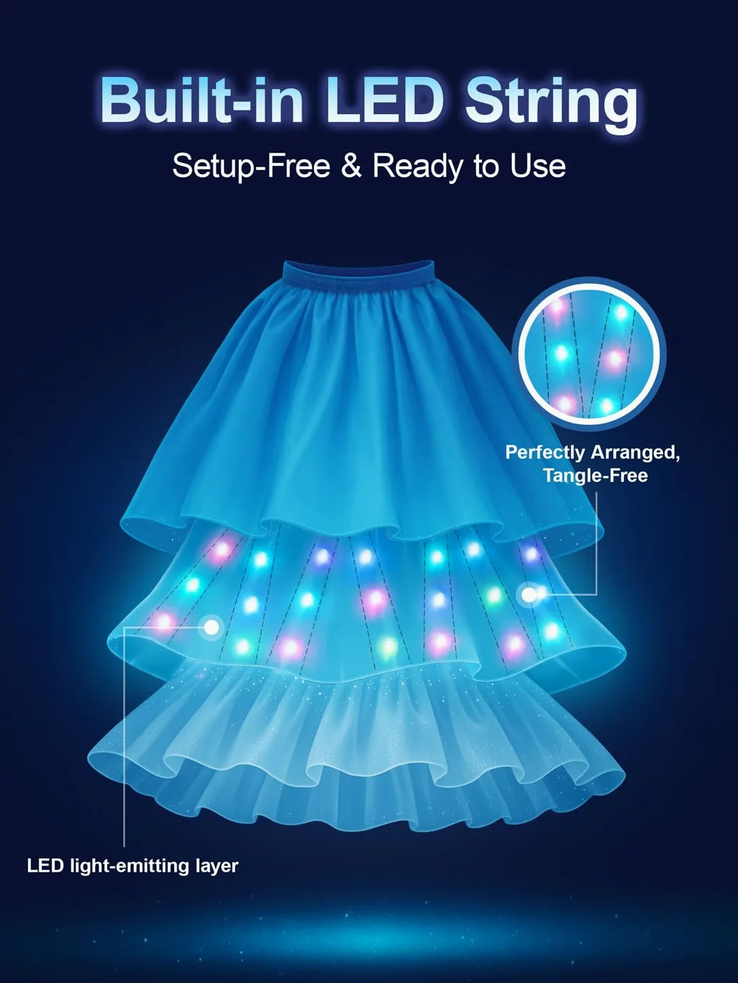 Disfraz de niña, sincronización con Bluetooth, aplicación musical, funcionalidad, vestido de princesa, con peluca, corona, collar, cetro, RGB LED luminoso, vestido de princesa de fiesta para Halloween