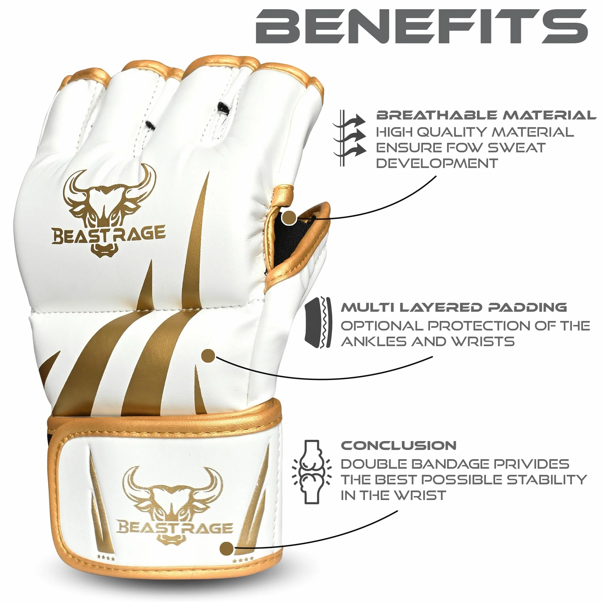 BEAST RAGE Guantes MMA para hombre grappling Muay Thai kickboxing con soporte muñeca almohadilla amortiguadora