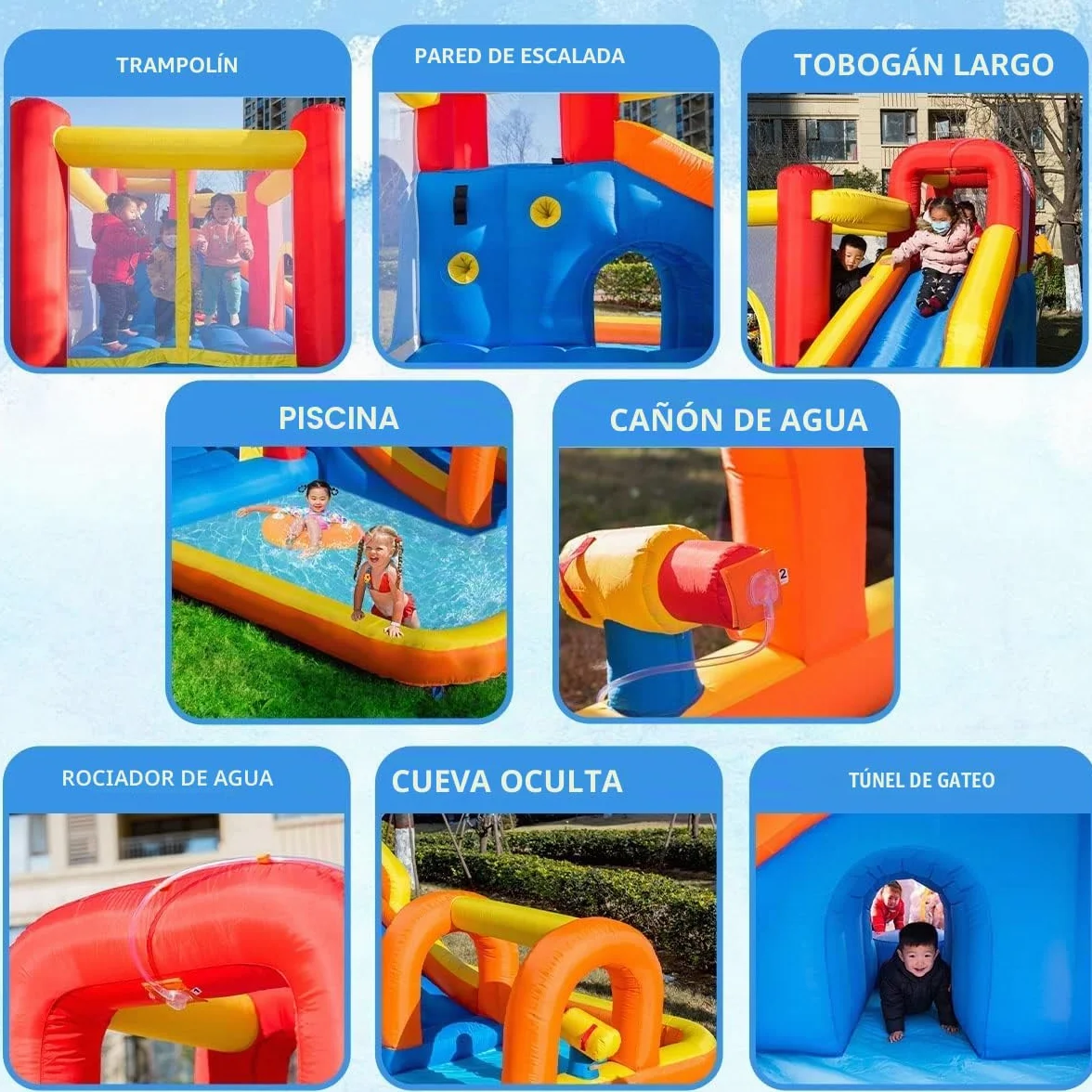 Baralir Castillo Hinchable con Ventilador, tobogán seco y de Agua, Puede albergar 3~5 niños al Mismo Tiempo. Castillo para niños para Uso Interior o Exterior 400 × 320 × 200 cm
