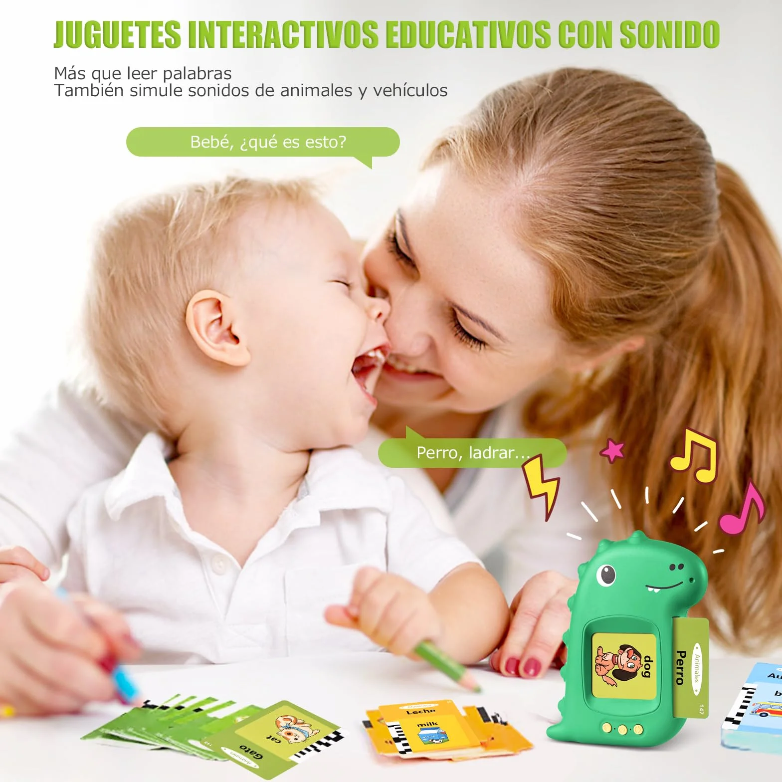Tarjetas Flash Parlantes 510 Palabras Tarjeta Flash Parlante Juguetes Educativos Niños para 3+ Años 255 Tarjetas Flash Parlantes Juguetes de Aprendizaje Talking Flash Card (España Verde)